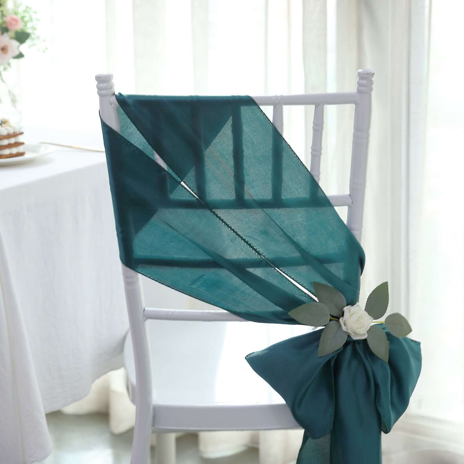 5 Pack Satin Chair Sashes Peacock Teal - Durable Chair Bows with Shiny Finish 6x106