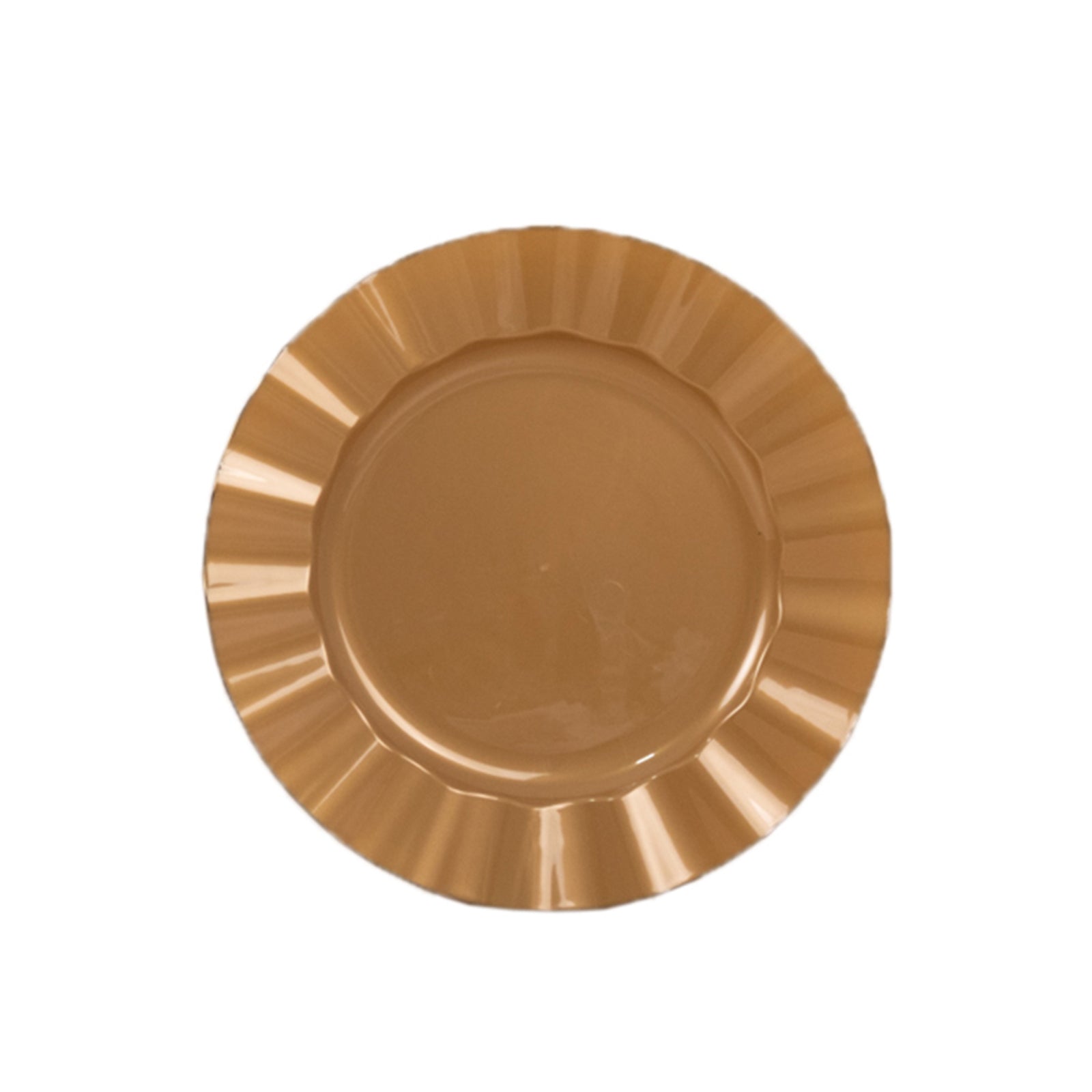 10-Pack Plastic 11 Round Dinner Plates in Gold with Ruffled Rim - Sturdy Disposable Dinnerware for Classy Events & Banquets