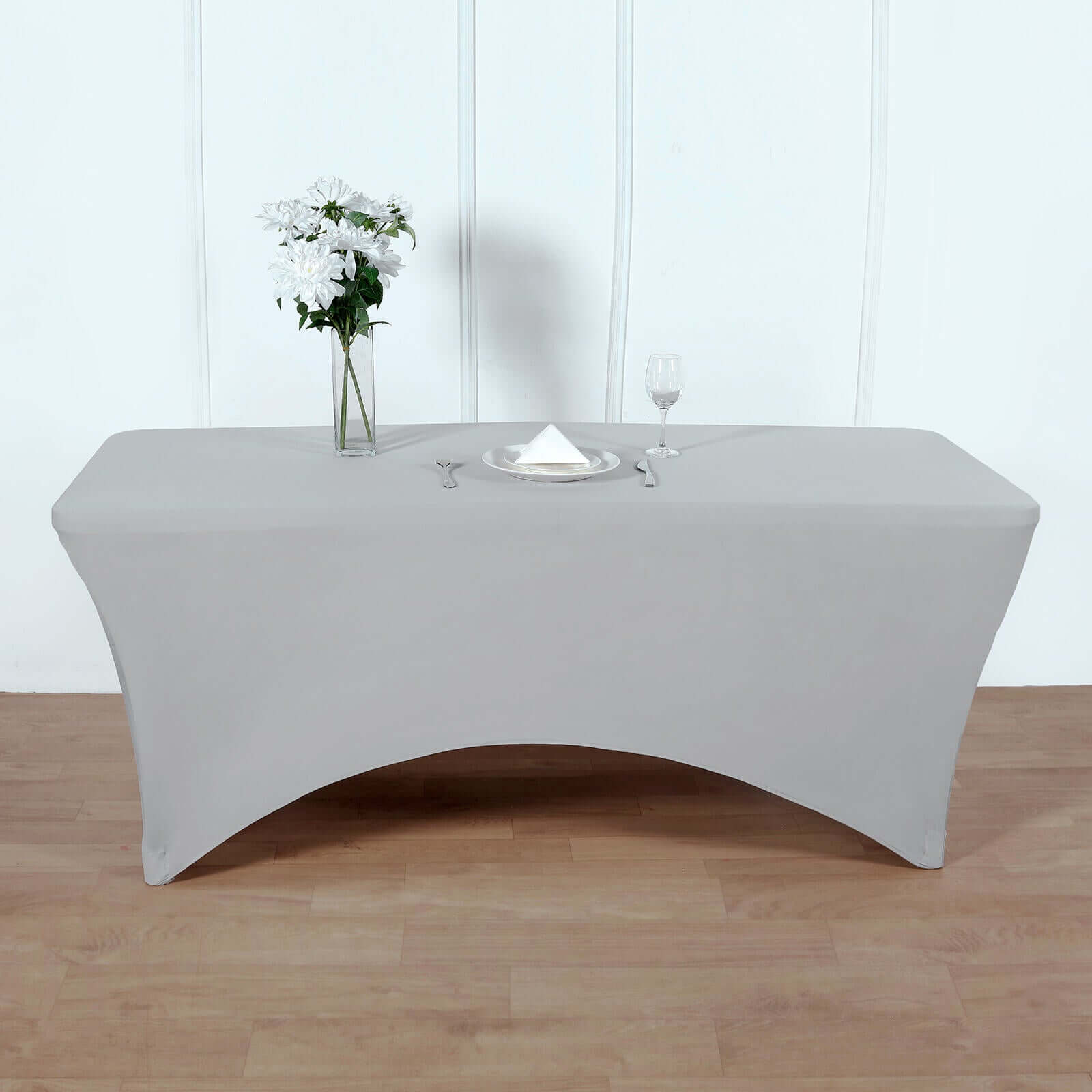 Stretch Spandex 96x30 Rectangle Table Cover Silver - Durable Form-Fitting Tablecloth