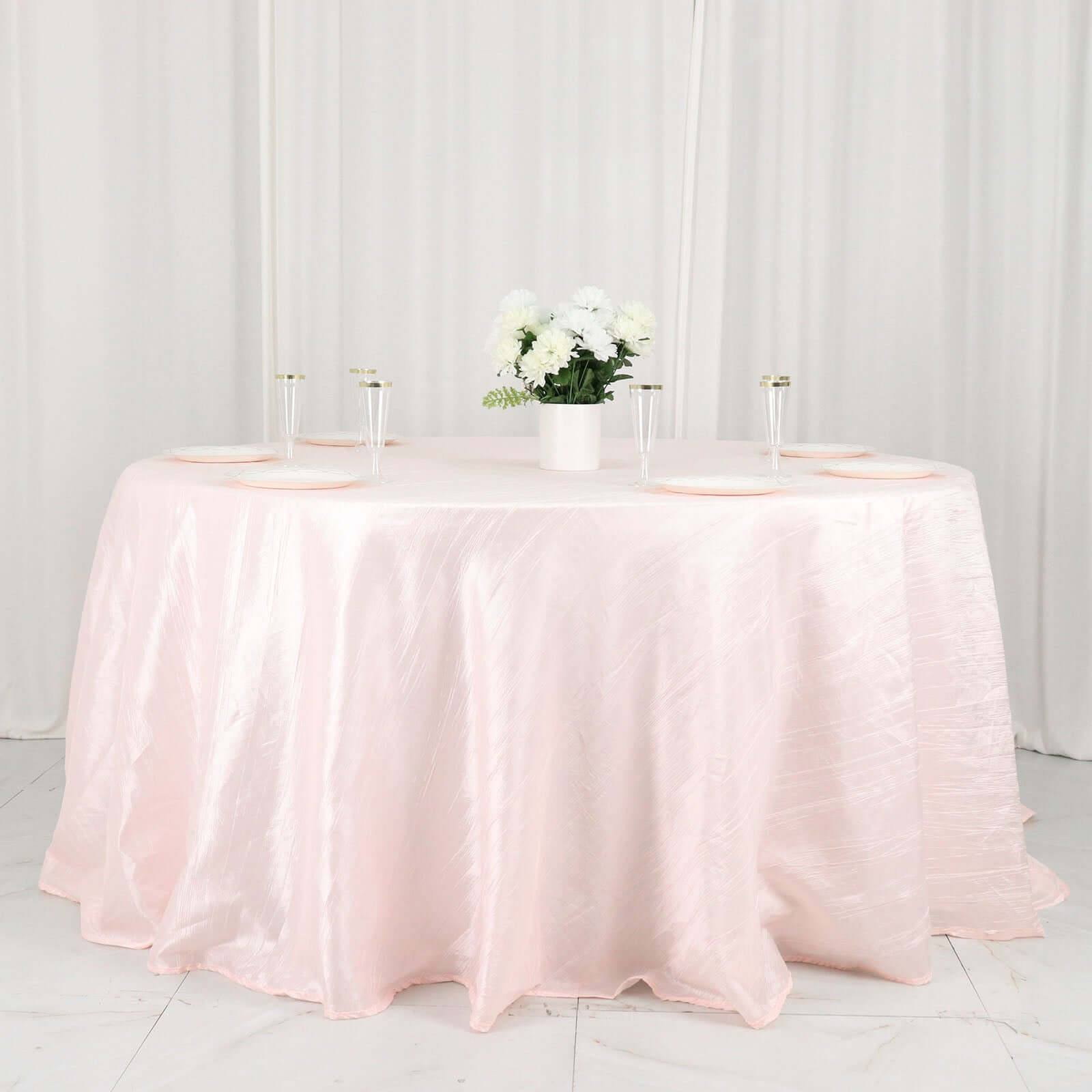 Taffeta 132 Round Tablecloth Blush - Seamless Accordion Crinkle Table Cover