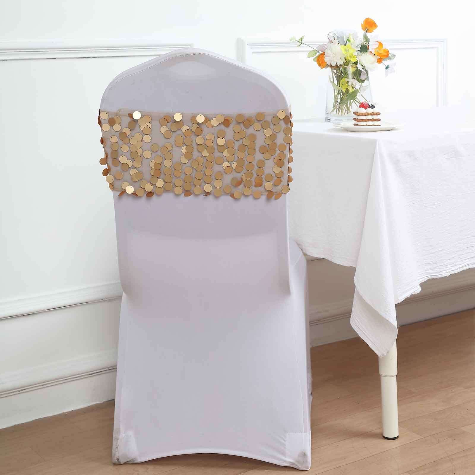 5 Pack Big Payette Sequin 13x10 Chair Sash Bands Matte Champagne - Stylish Glittering Decor for Weddings & Gatherings