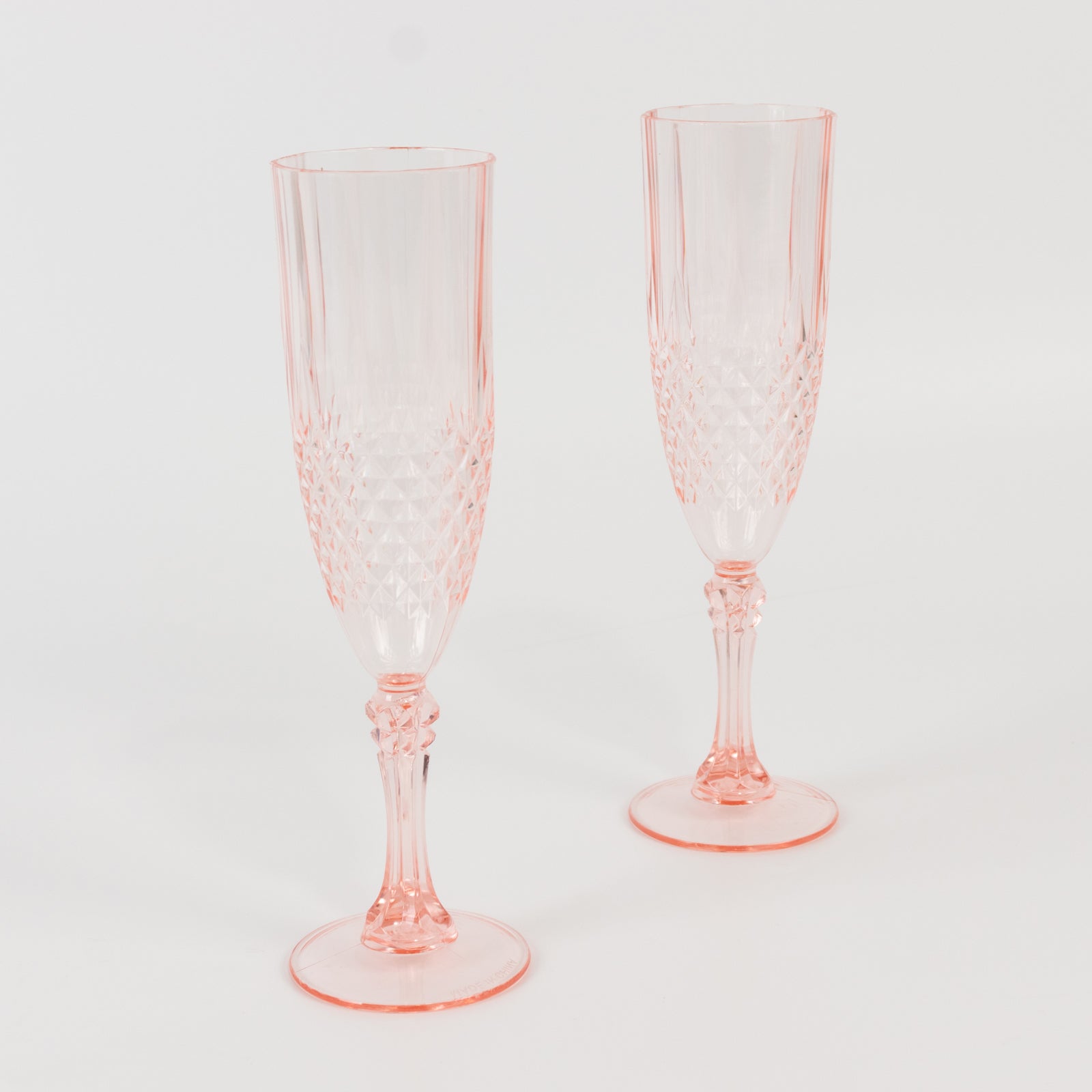 6-Pack Plastic Wedding Toast Flutes Transparent Blush Crystal Cut Style - Reusable Champagne Glasses 8oz