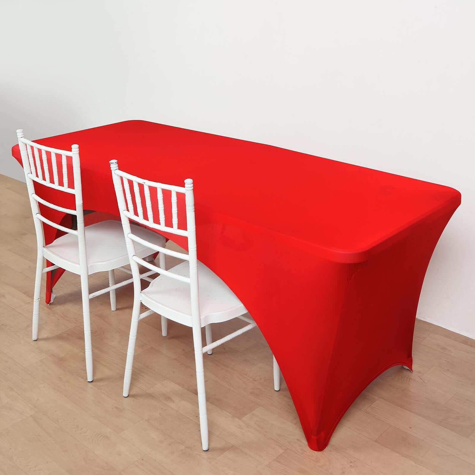 Stretch Spandex 72x30 Rectangular Table Cover Red with Curved Open Back Design Tailored Professional Look