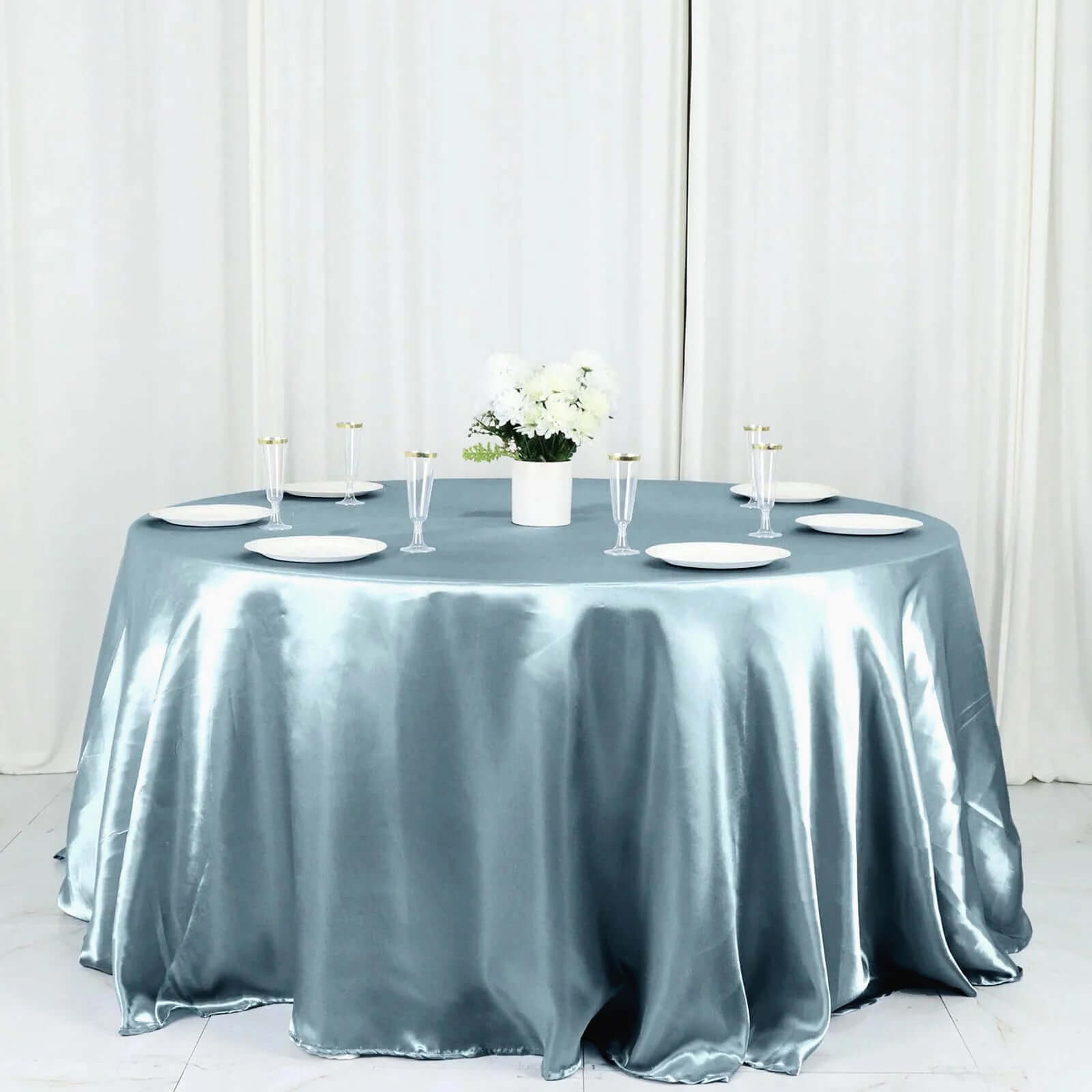 Satin 132 Round Tablecloth Dusty Blue - Stylish Seamless Table Cover