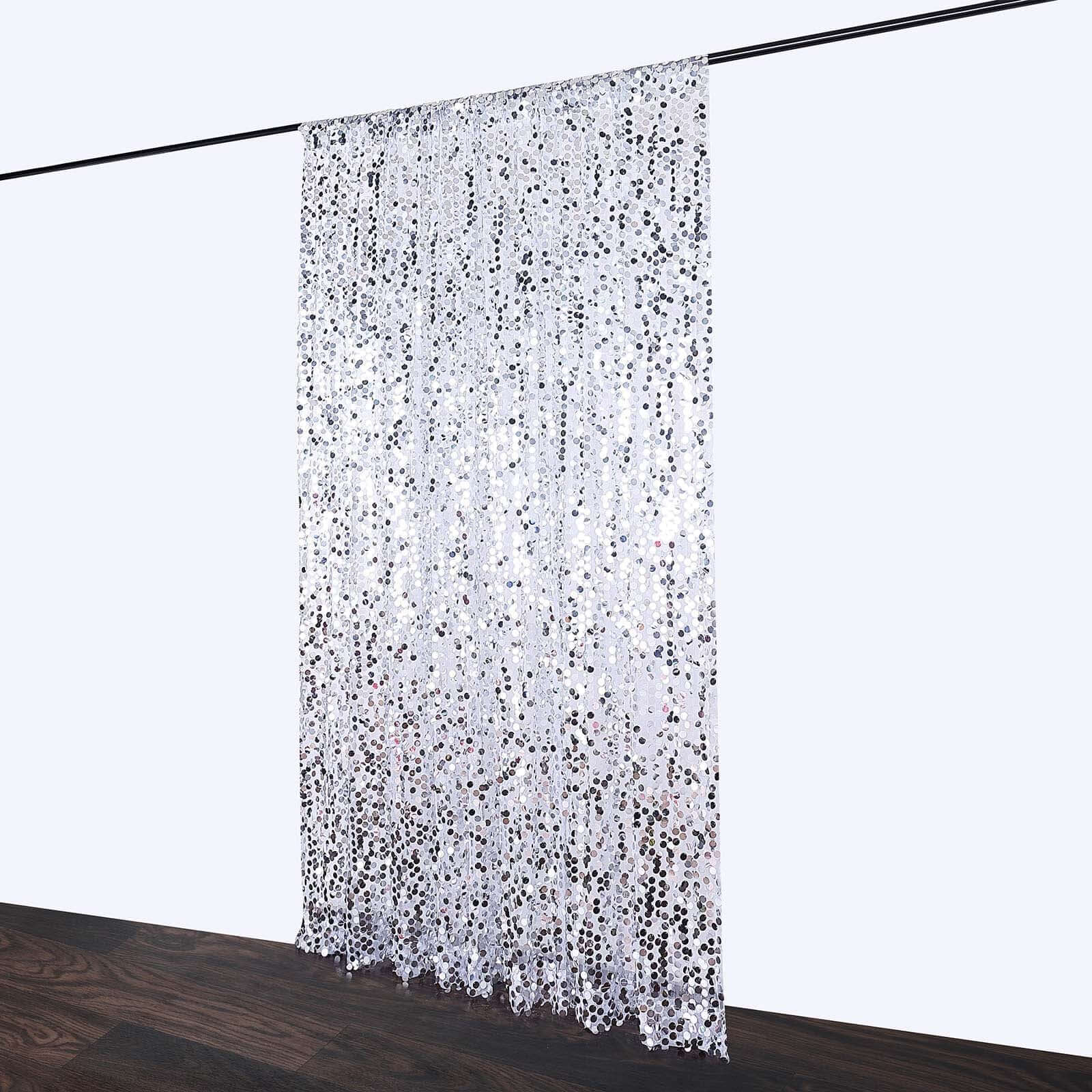 8ftx8ft Silver Big Payette Sequin Event Curtain Drapes, Backdrop Event Panel