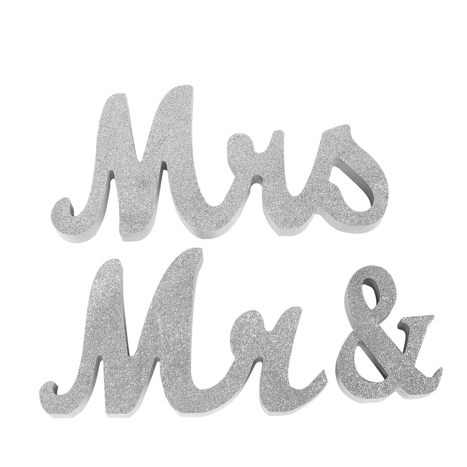 Wooden Mr & Mrs Freestanding Letters Silver Glittered - Rustic Glam Wedding Table Display Signs