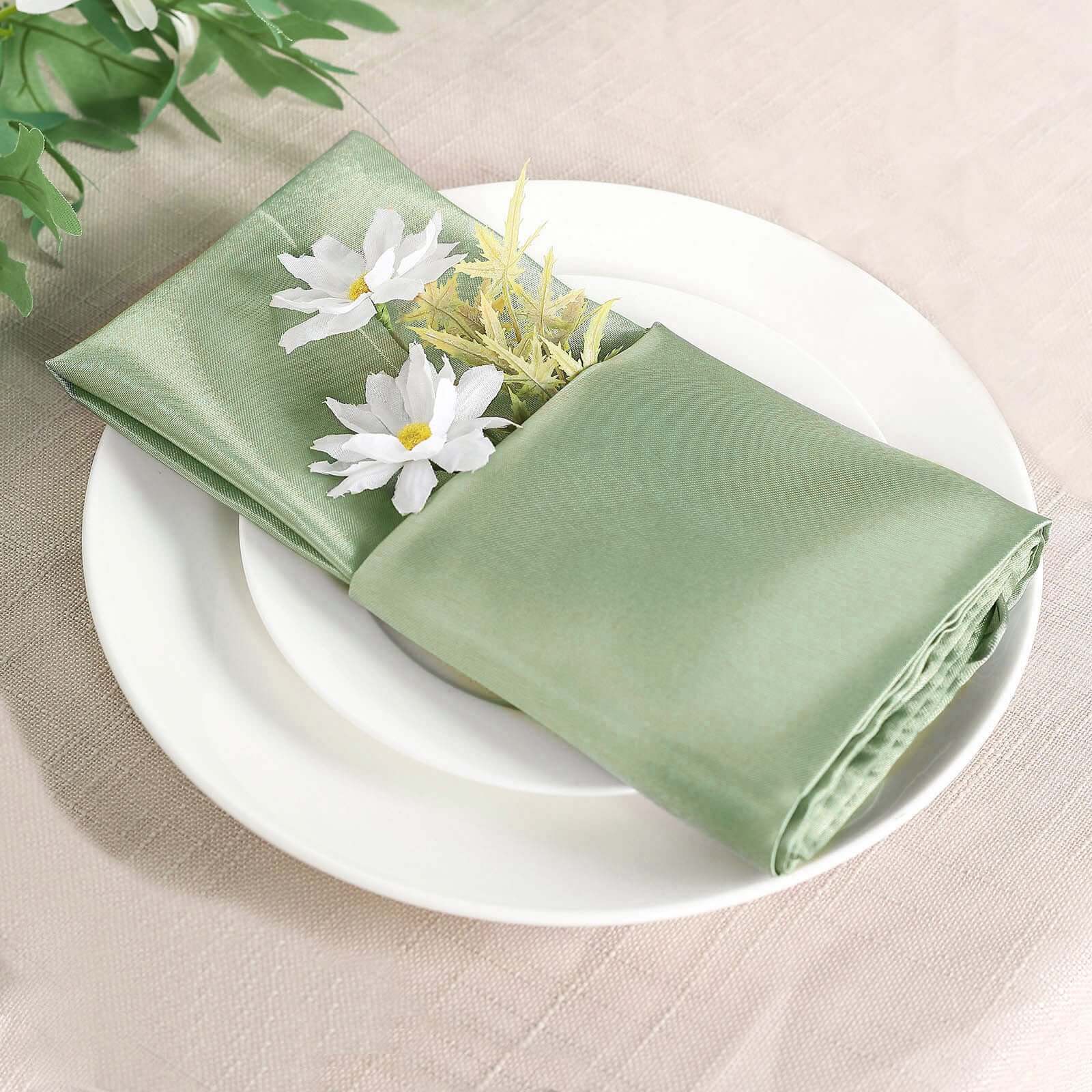 5 Pack Satin 20x20 Napkins Sage Green - Luxurious Shine & Smooth Dinner Napkins