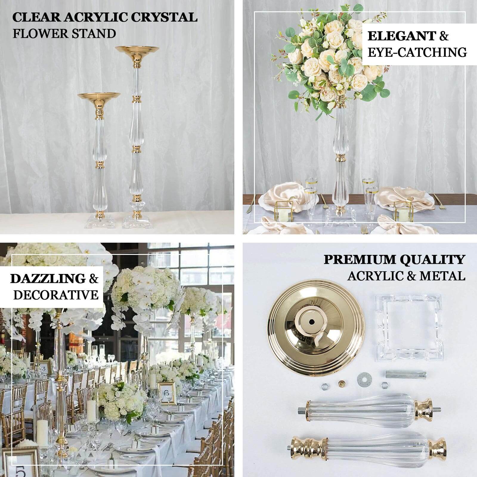 Acrylic Crystal Pillar Candle Stand Gold/Clear - Table Centerpiece and Wedding Flower Bowl Pedestal 32