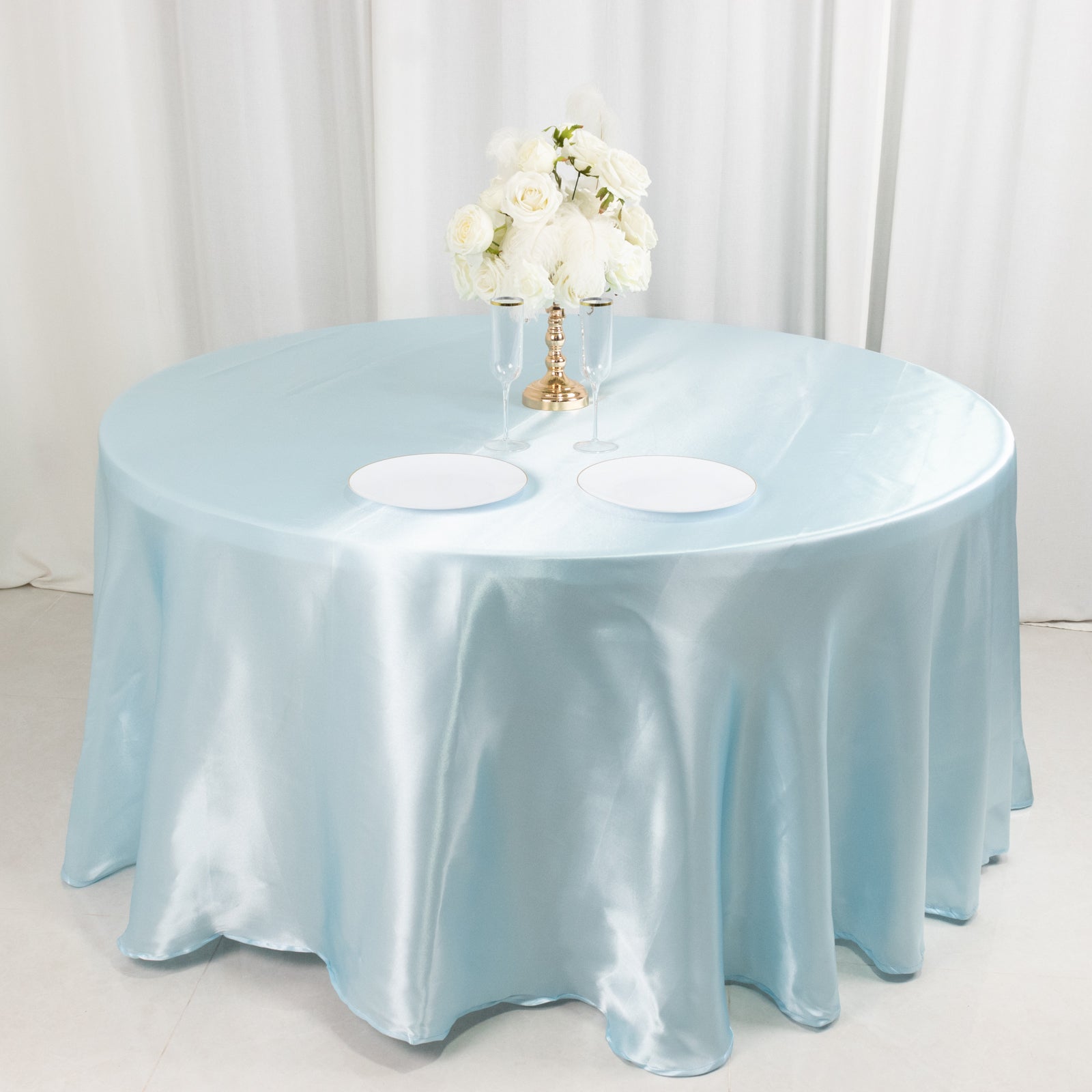 Satin 120 Round Tablecloth Light Blue - Stylish Seamless Table Cover