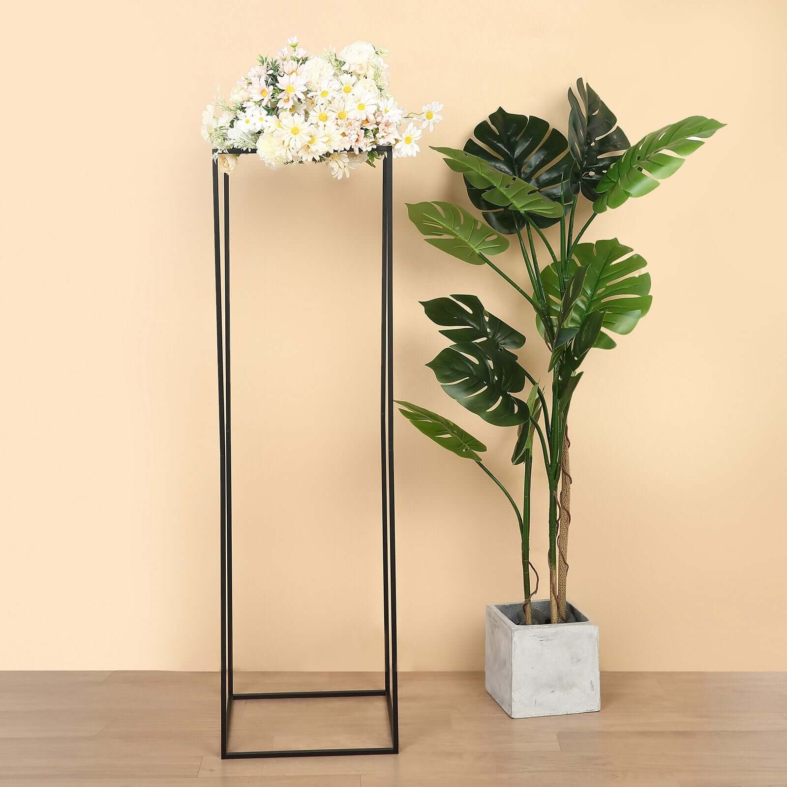 2-Pack Wedding Flower Stand Matte Black Metal Geometric Column Frame Rectangular - Versatile Floral Pedestal for Upscale Arrangements 48