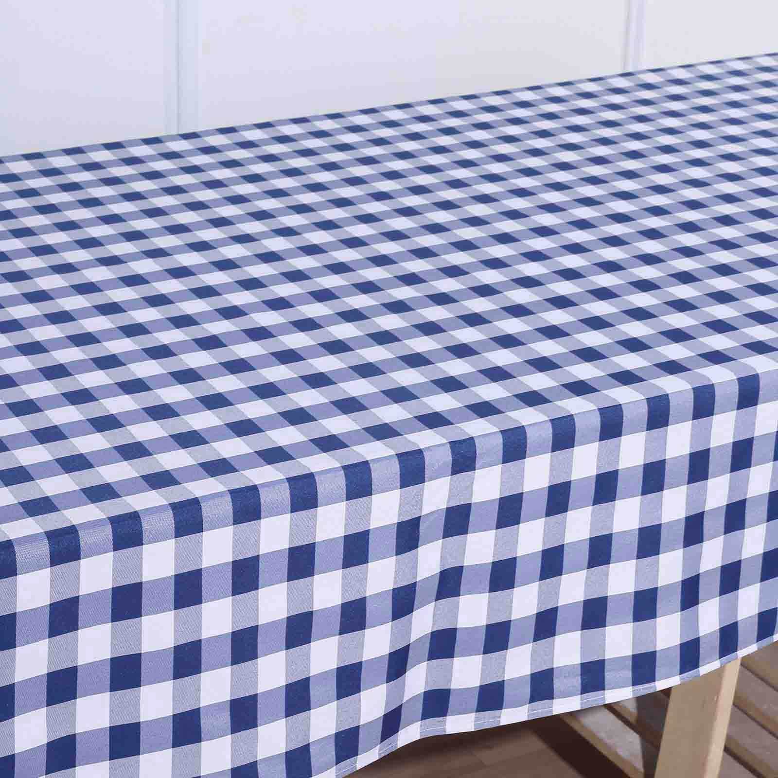 Polyester 60x102 Rectangle Tablecloth White/Navy Blue - Checkered Buffalo Plaid Table Cover