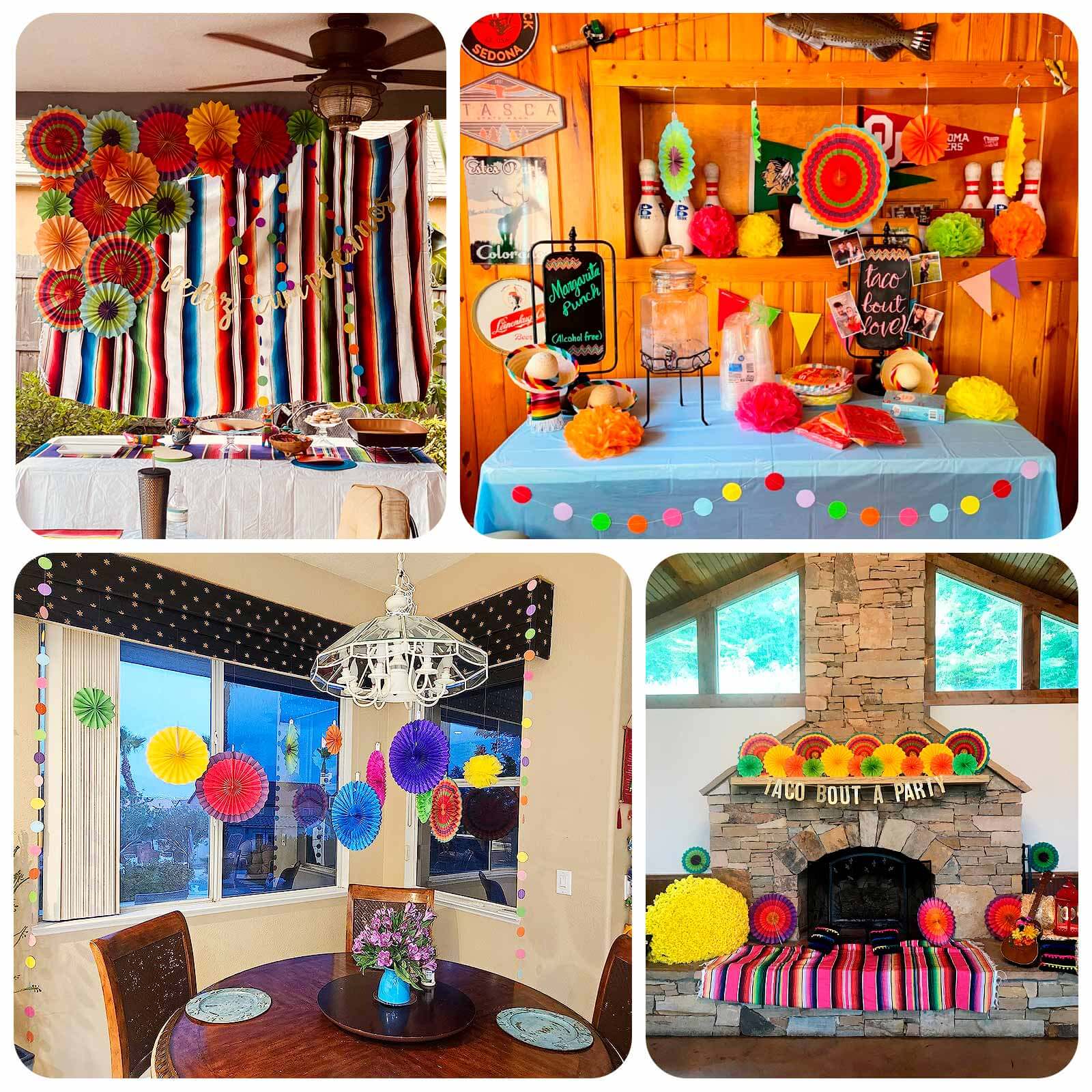 20Pcs Colorful Hanging Fiesta Themed Party Decorations Set, Paper Fans, Pom Pom Flowers, Polka Dot and Bunting Flag Garlands Included