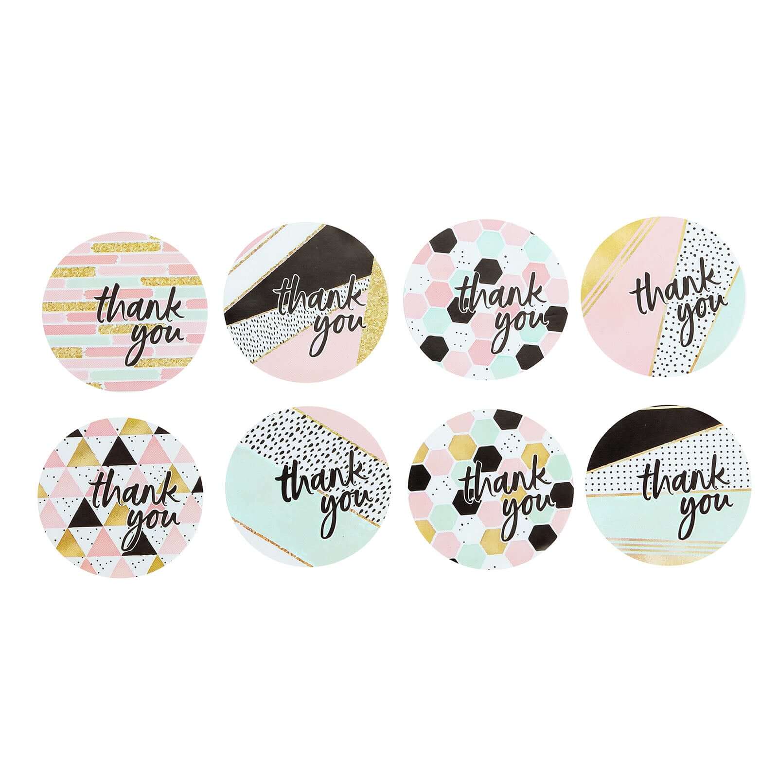 500Pcs 1.5 Thank You Black White Gold Pink Glam Stickers Roll, Labels For DIY Envelope Seal Assorted Geometric Design - Round