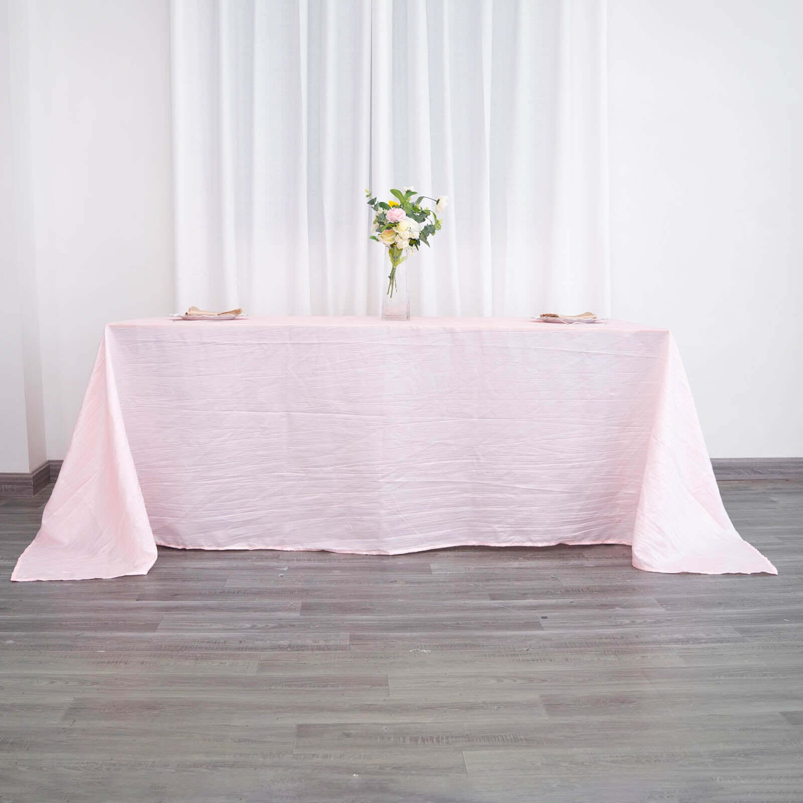 Taffeta 90x132 Rectangle Tablecloth Blush - Seamless Accordion Crinkle Table Cover