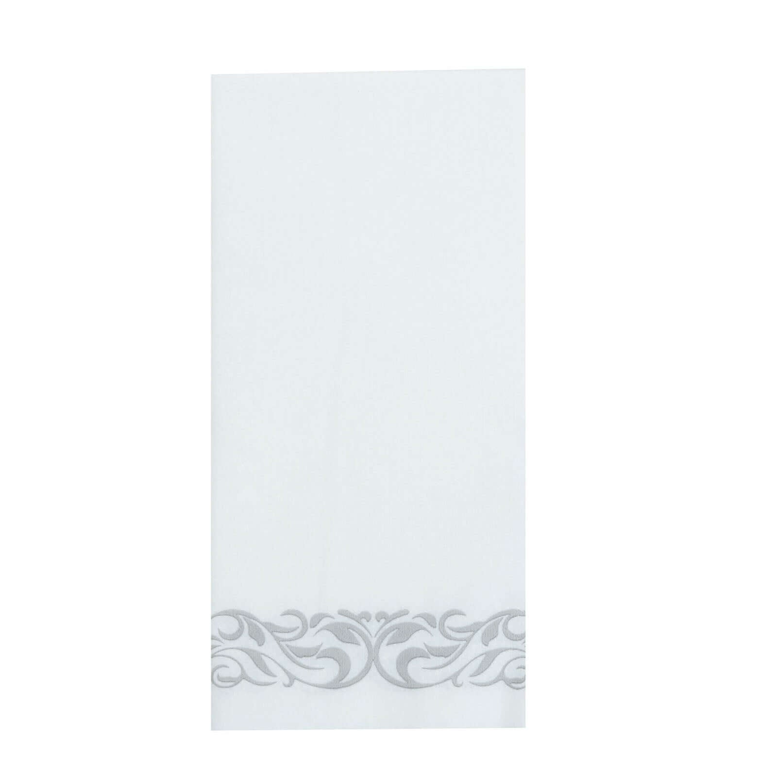 20-Pack White Linen-Feel Dinner Paper Napkins with Silver Scroll Floral Print - Premium Cloth-Like Disposable Napkins, Soft and Absorbent Guest Towels