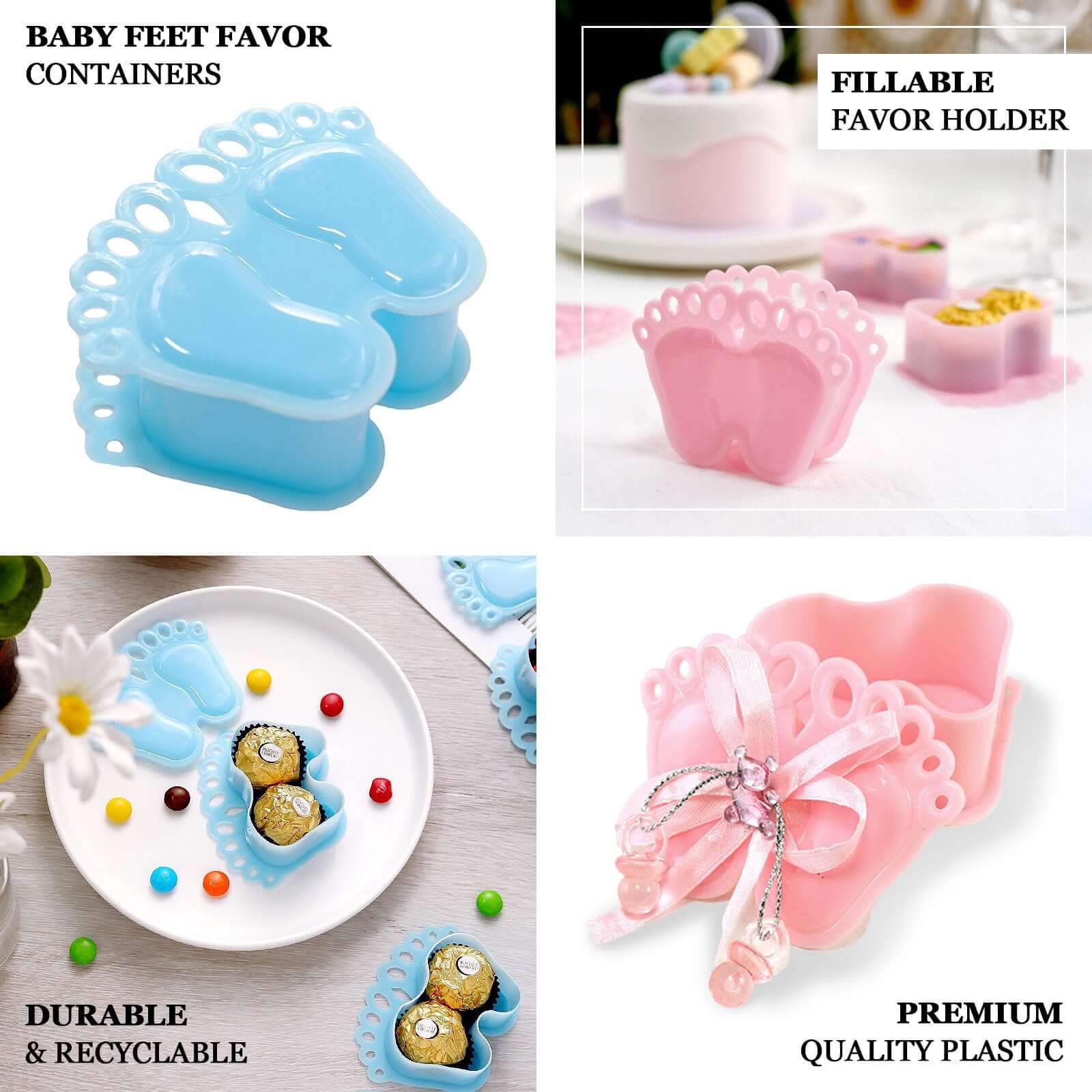 12-Pack Fillable Mini Candy Container in Baby Feet Style Clear/Pink - Unique Candy Treat Favor Boxes for Baby Shower 3.5