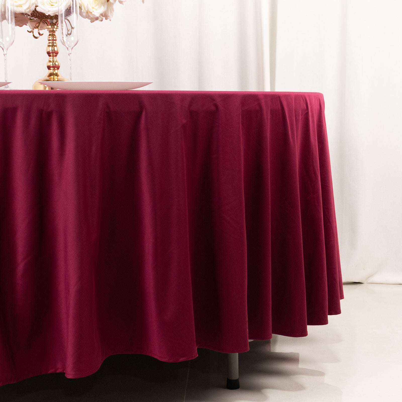 Premium Scuba Round 108 Tablecloth Burgundy - Wrinkle Free & Stain Resistant Table Cover