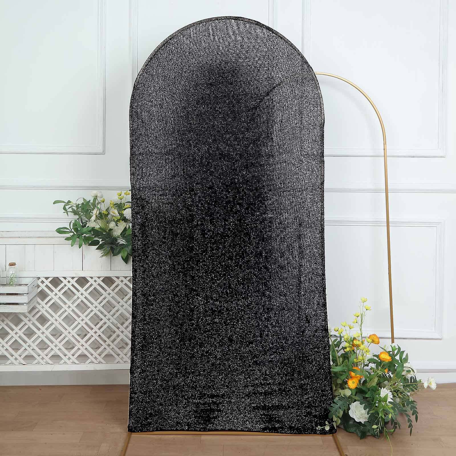 7ft Black Shimmer Tinsel Spandex Chiara Backdrop Stand Cover For Fitted Round Top Wedding Arch