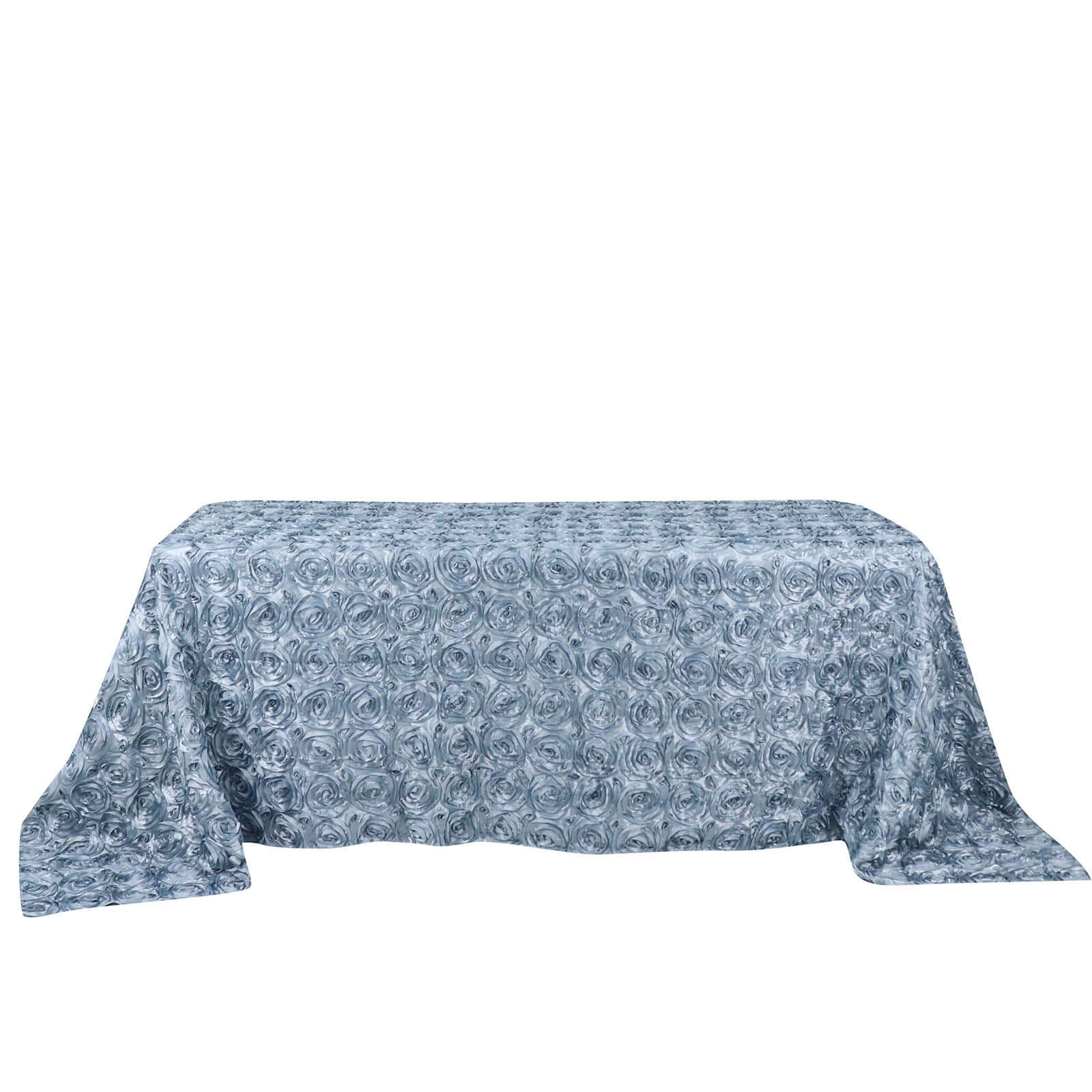 Satin 90x132 Rectangle Tablecloth Dusty Blue - Grandiose 3D Rosette Seamless Table Cover