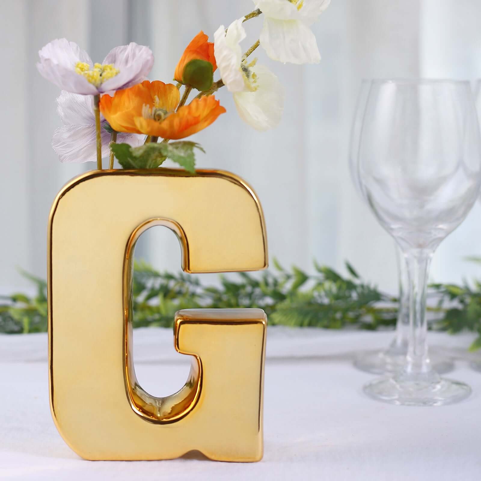 Shiny Ceramic Vase Letter G Gold Plated - Chic Bud Planter Pot for Events & Decor 6