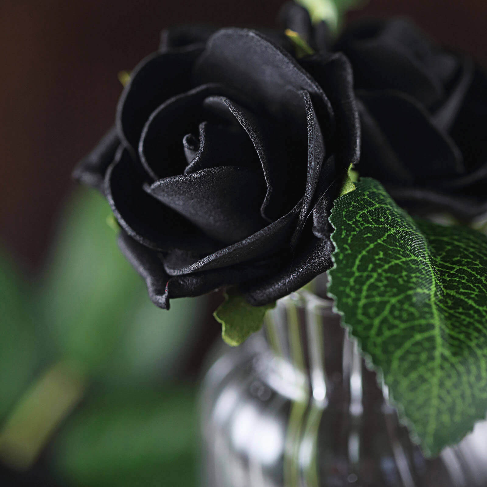 24 Roses 2 Black Artificial Foam Flowers With Stem Wire and Leaves