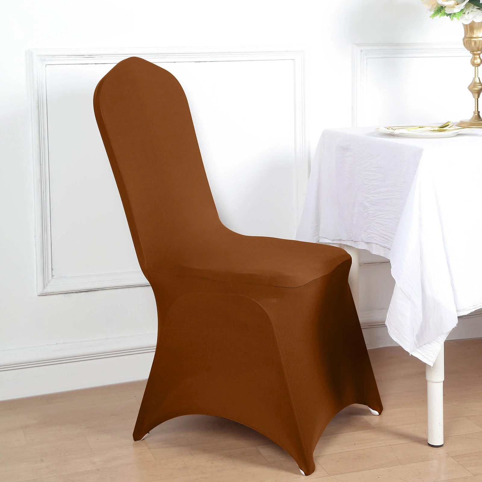 10 Pack Spandex Chair Covers for Banquet Chairs Cinnamon Brown - Durable Reusable Stretch Slip-On Covers