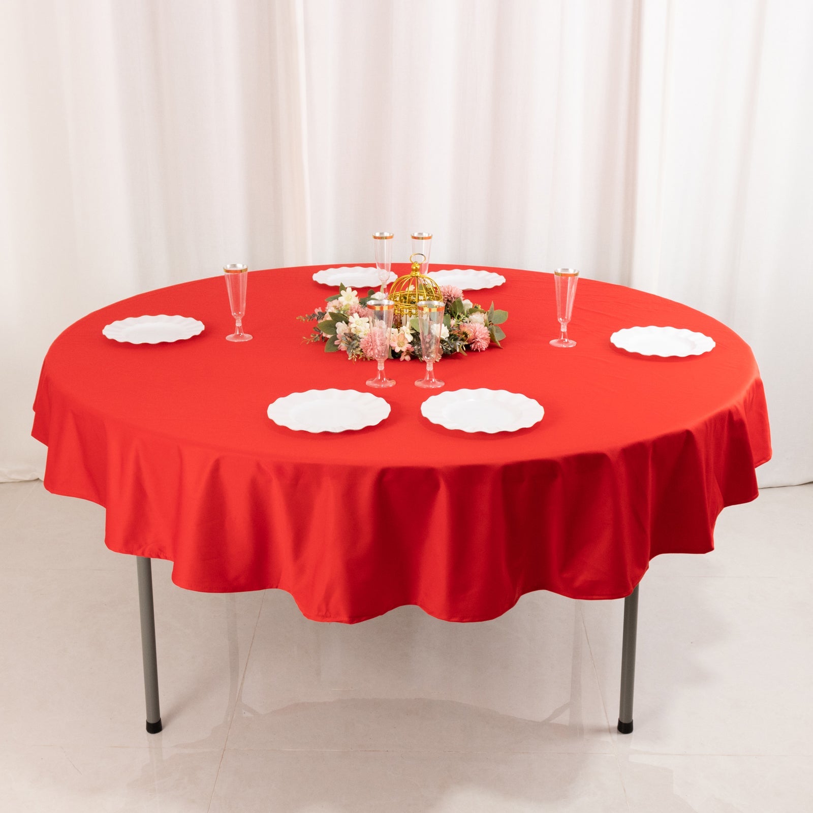 Premium Scuba Round 70 Tablecloth Red - Wrinkle Free & Stain Resistant Table Cover