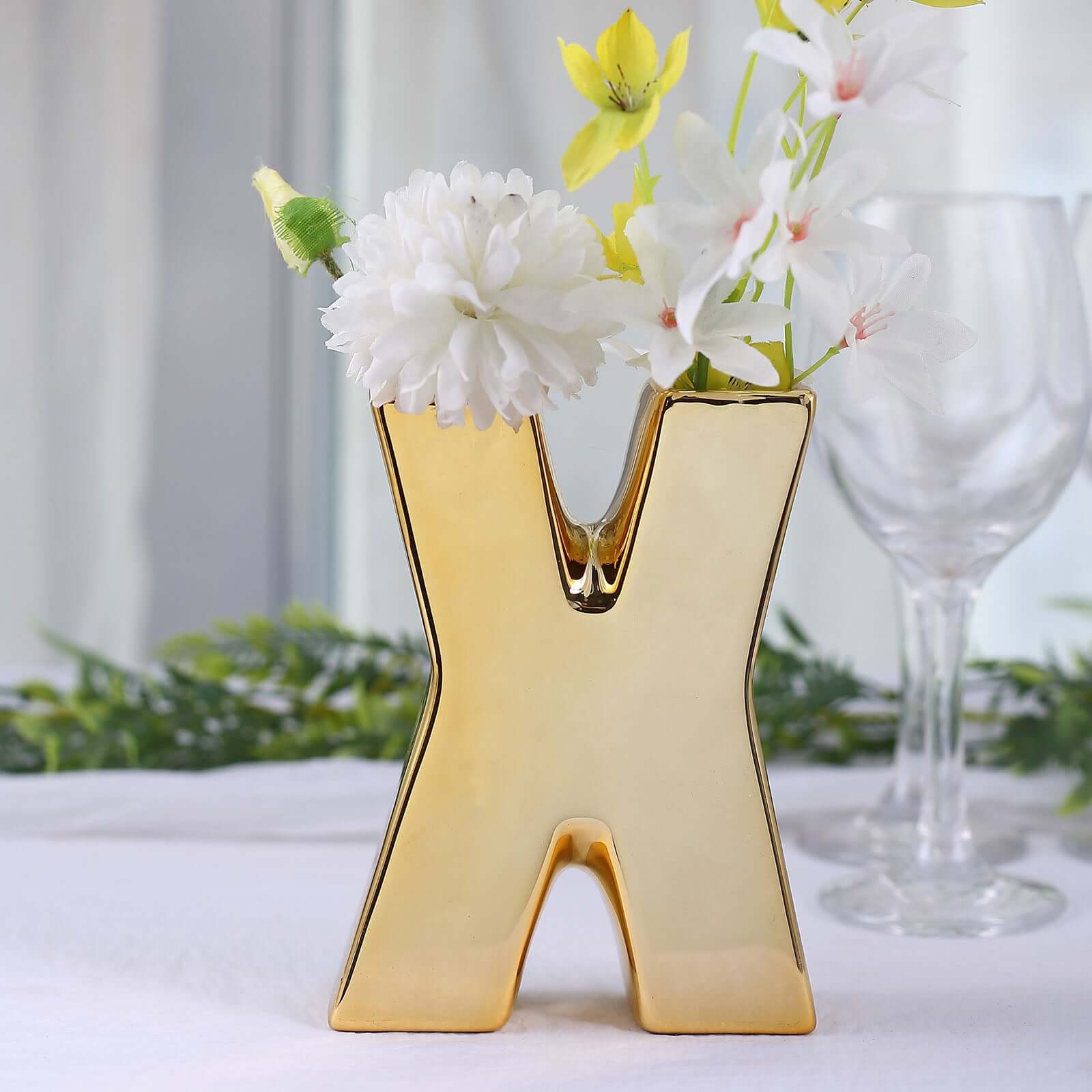 Shiny Ceramic Vase Letter X Gold Plated - Chic Bud Planter Pot for Events & Decor 6