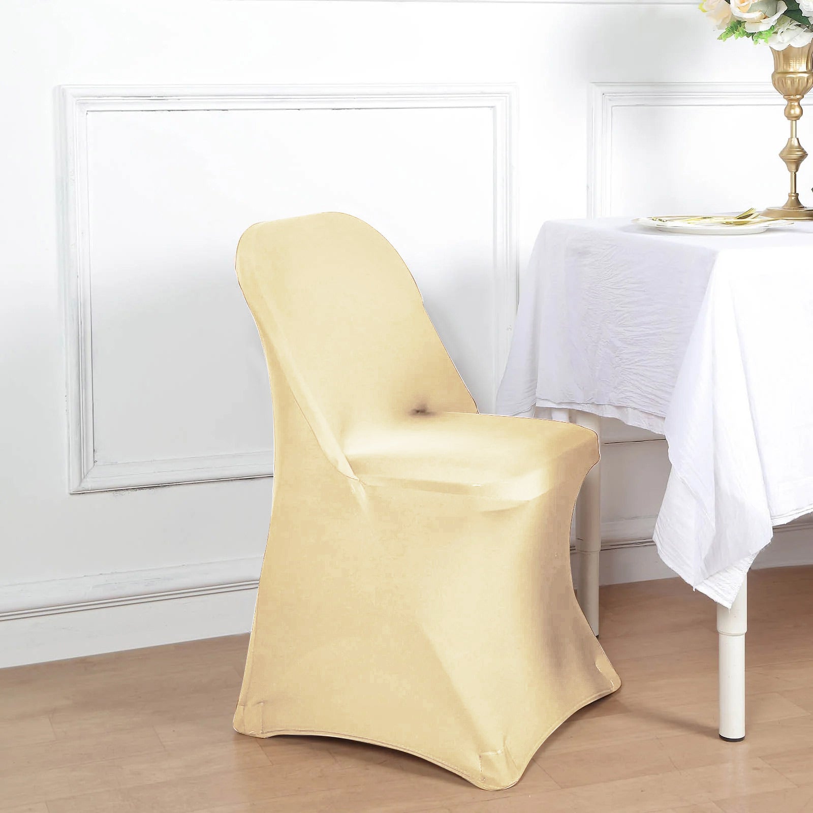 10 Pack Stretch Spandex Chair Covers Champagne for Folding Chairs - Durable 160GSM Fitted Slipcovers