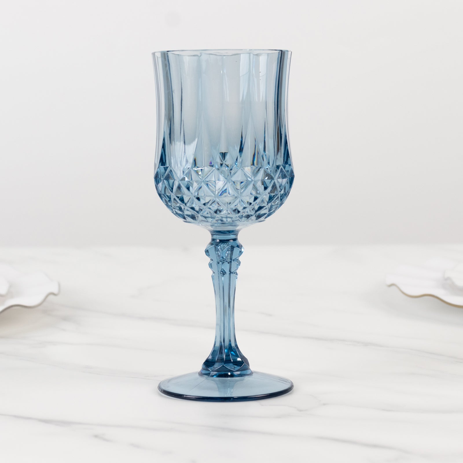 6-Pack Plastic Cocktail Goblets Dusty Blue Transparent Crystal Cut - Shatterproof Drinkware 8oz