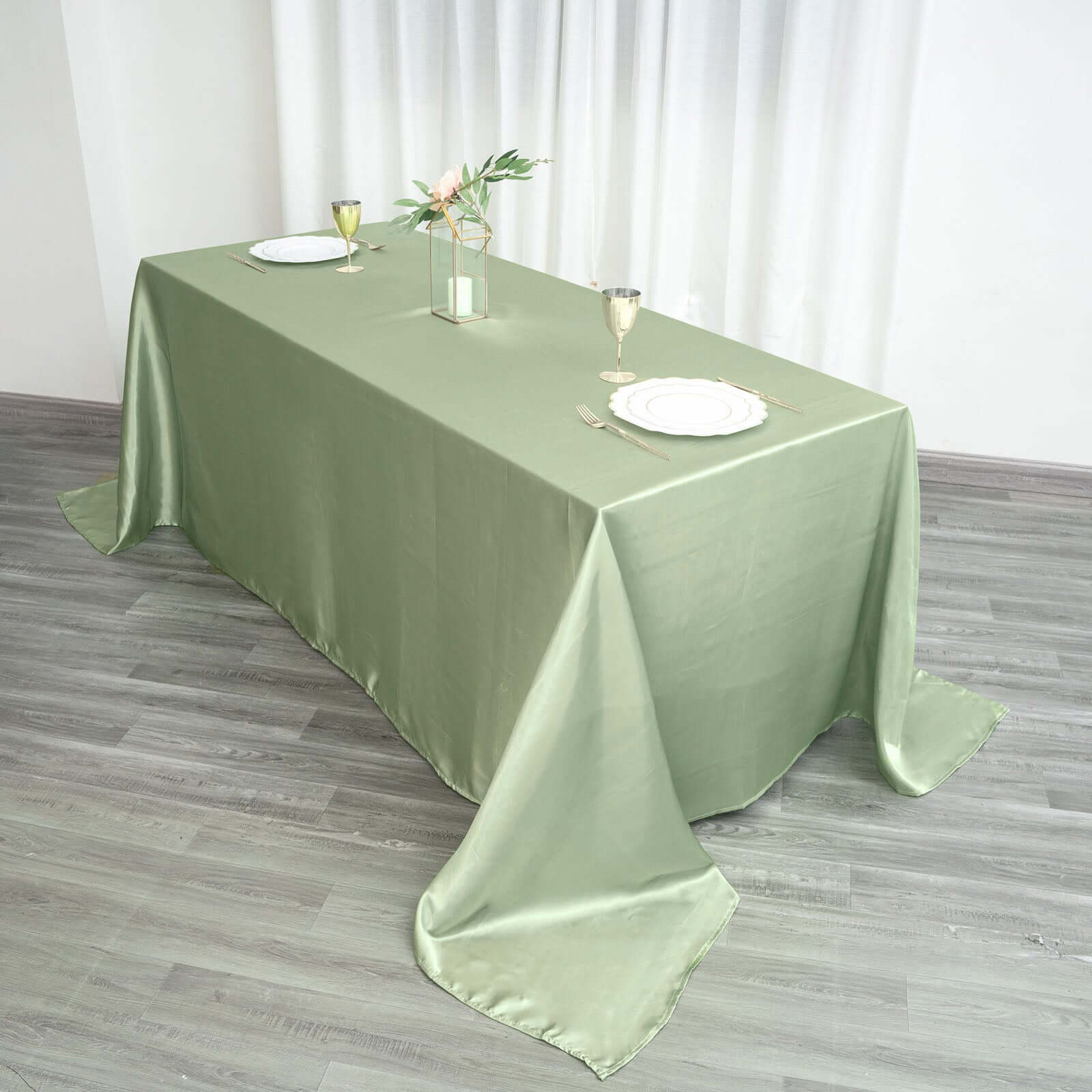 Satin Rectangular 90x132 Tablecloth Sage Green Satin - Seamless Table Cover