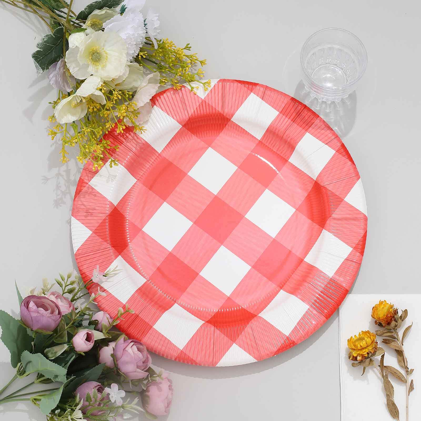 10-Pack Disposable Table Placemats in Red/White with Buffalo Plaid Design - Checkered 50GSM Cardboard Placemats 13