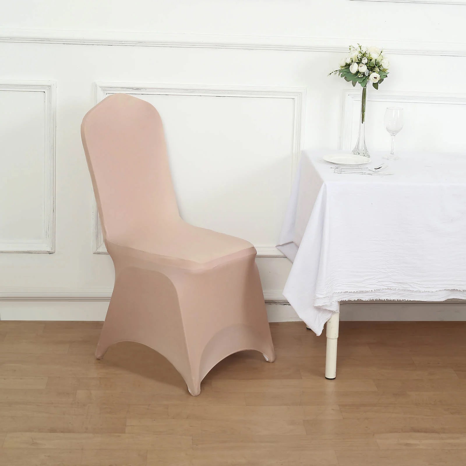 10 Pack Spandex Chair Covers for Banquet Chairs Nude - Durable Reusable Stretch Slip-On Covers