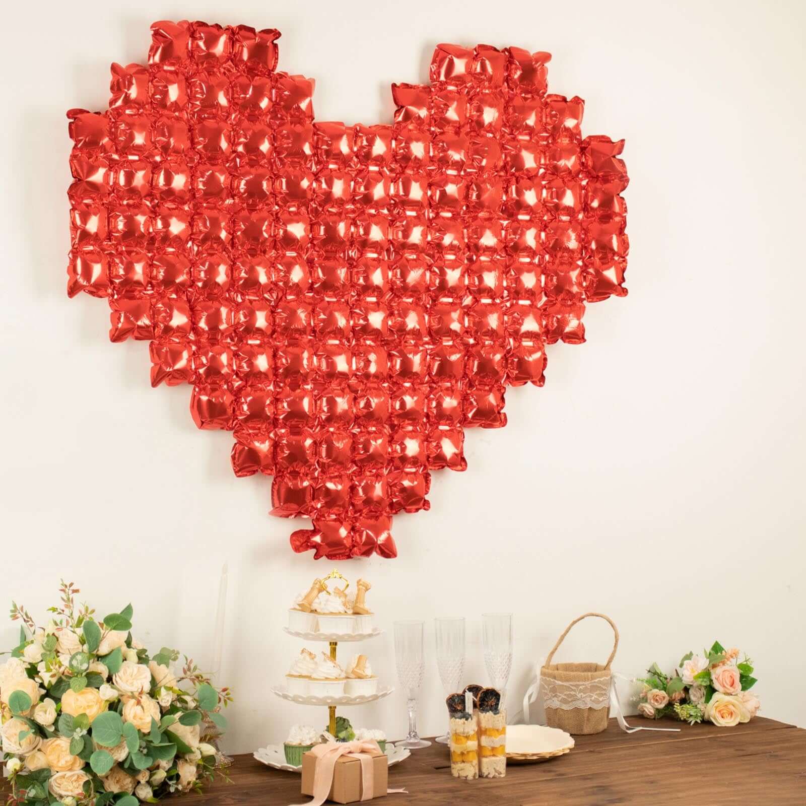 41x36 Metallic Red Giant Heart Mylar Foil Balloon, Photo Backdrop Balloon Quilt