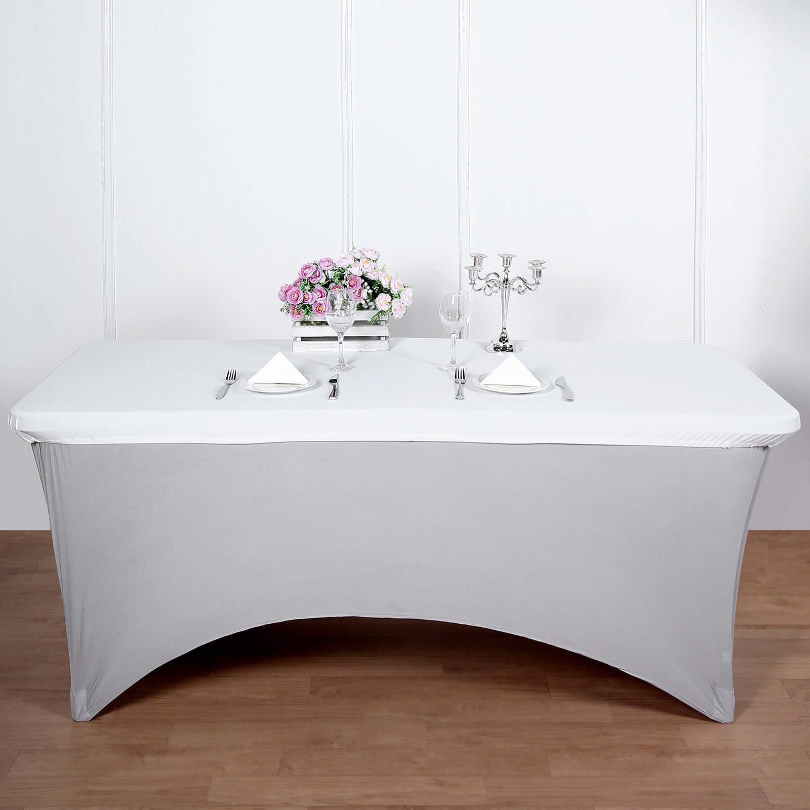 Stretch Spandex 72x30 Rectangle Tablecloth Top Cover White - Sleek & Durable Fitted Table Topper Cap