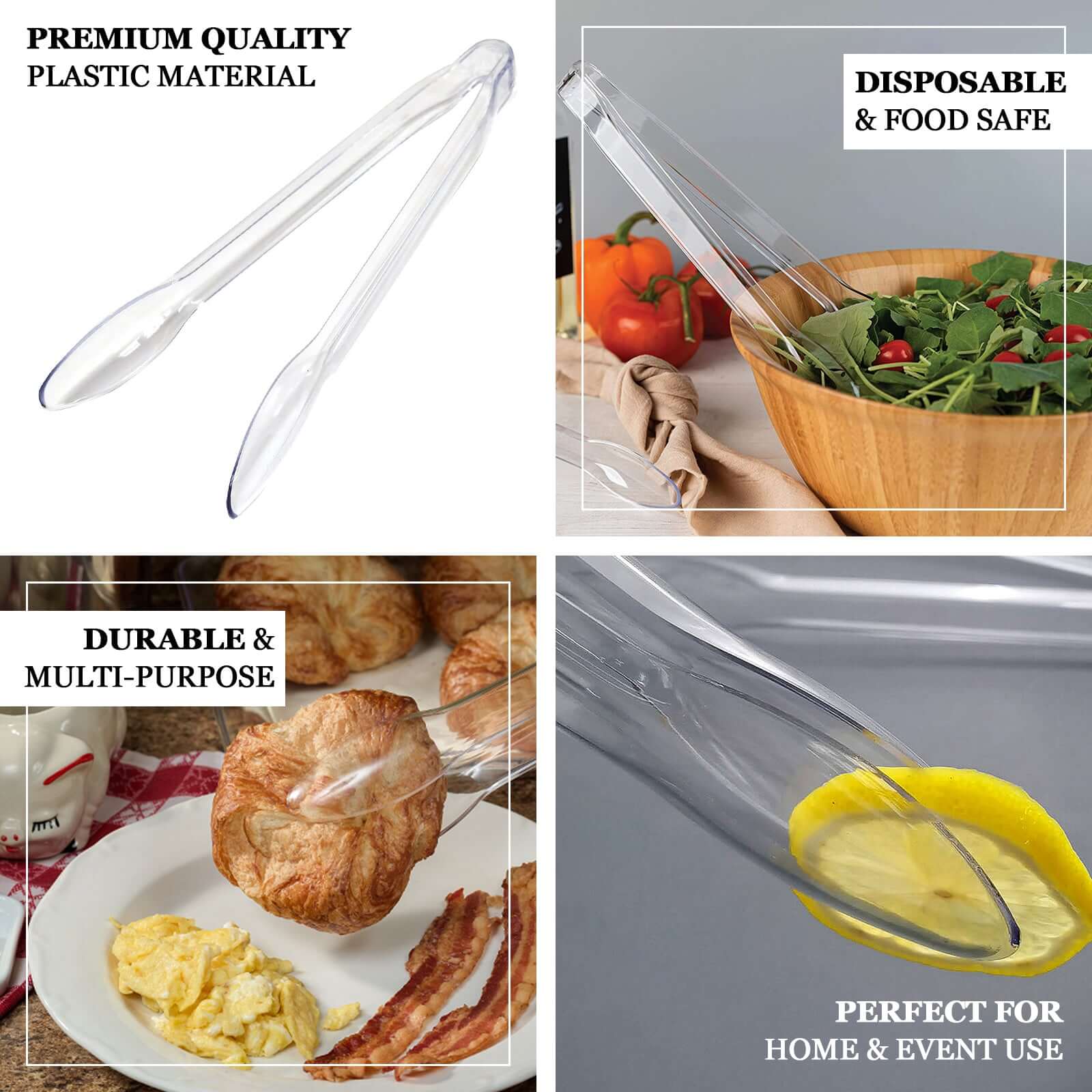 3-Pack Plastic Serving Tongs Clear - Durable Disposable Food Service Tongs for Salad Bars Dessert Tables Buffets12