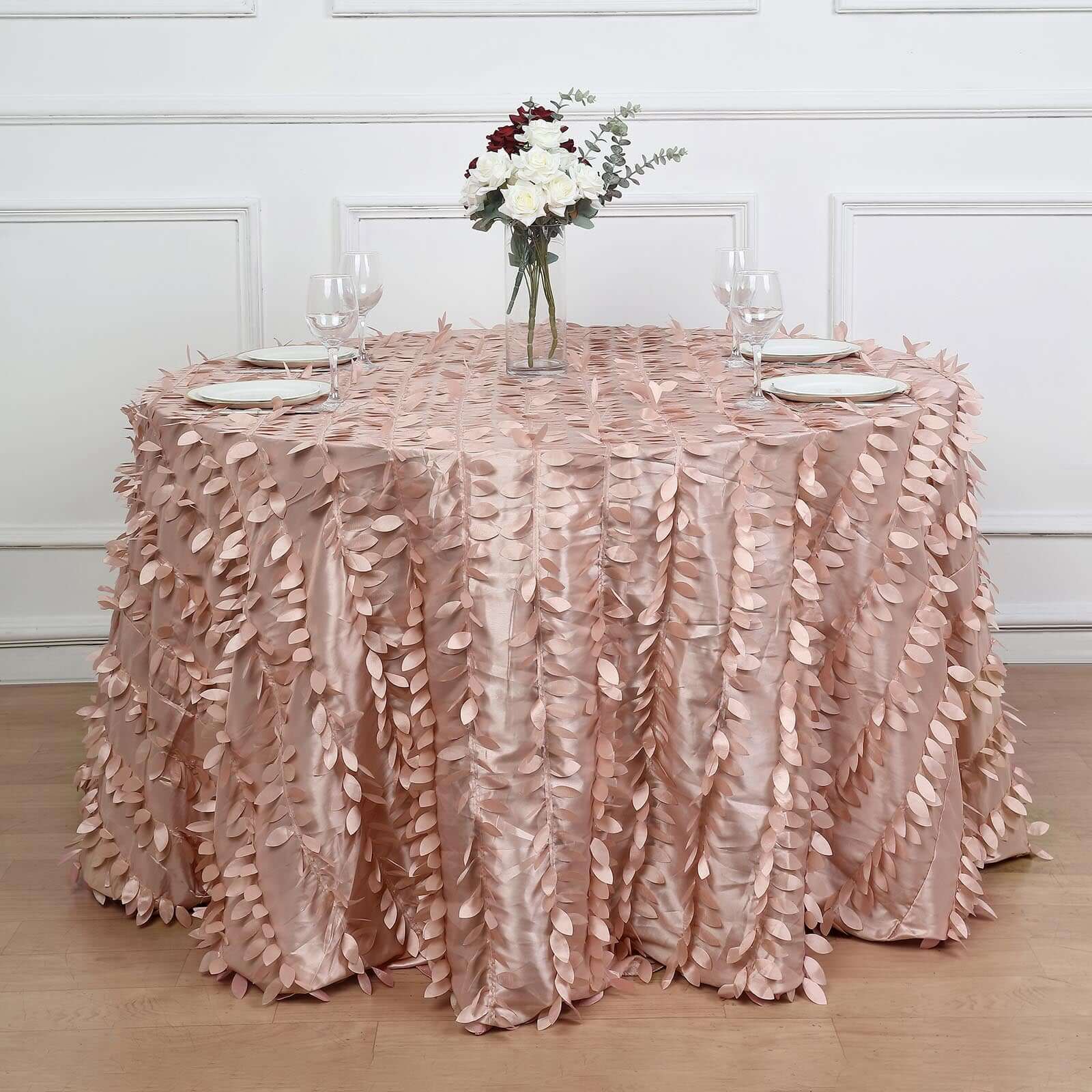 Taffeta 120 Round Tablecloth Dusty Rose | 3D Leaf Petal Design Seamless Table Cover