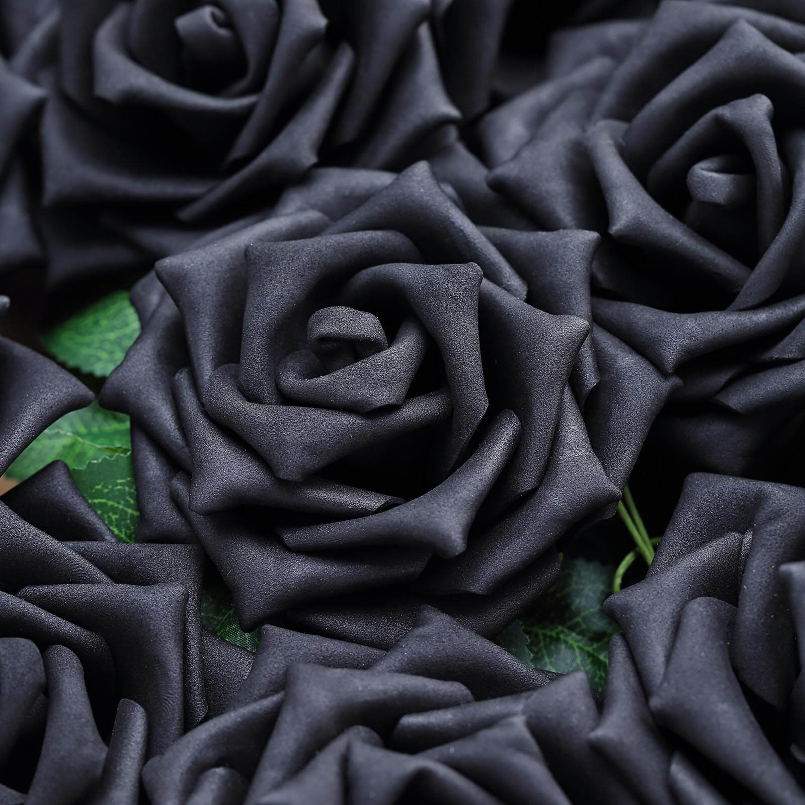 24 Roses 5 Black Artificial Foam Flowers With Stem Wire and Leaves