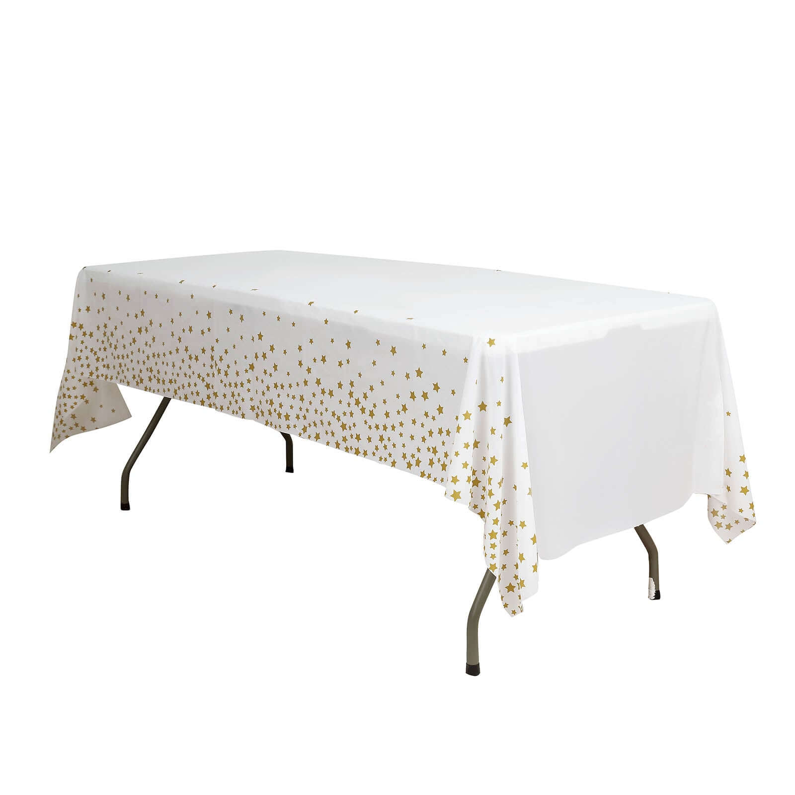 5-Pack Plastic Table Covers White Rectangle with Gold Stars - Decorative PVC Disposable Tablecloths 54x108