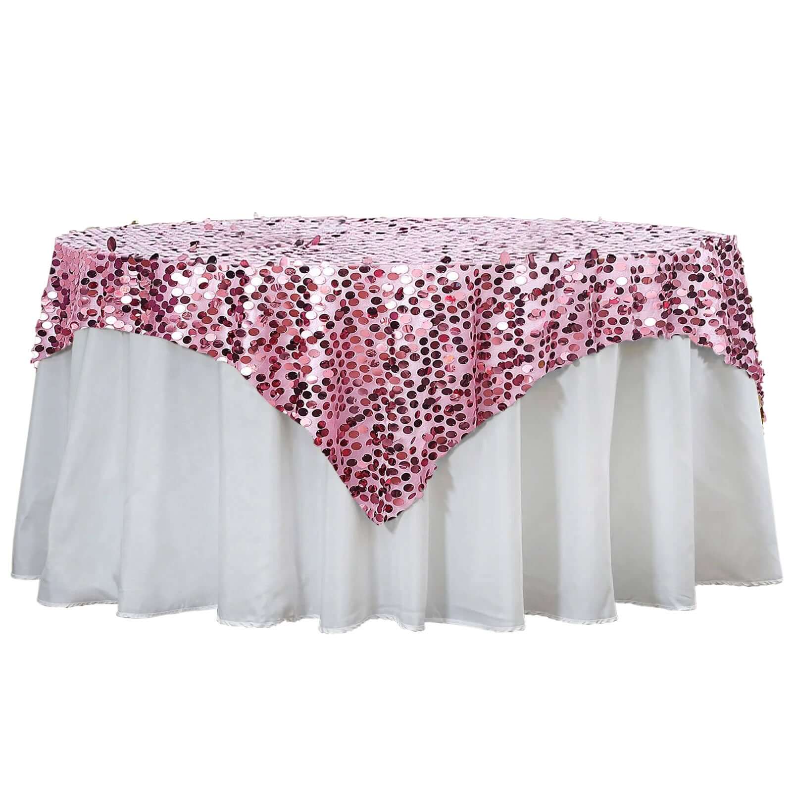 72x72 Pink Big Payette Sequin Square Table Overlay