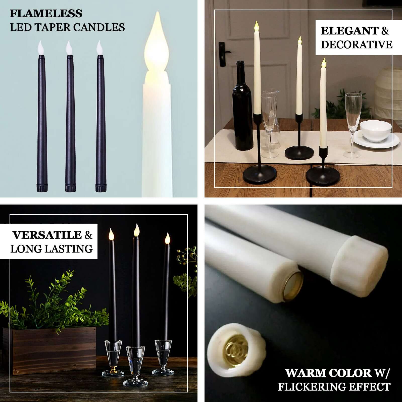 3-Pack LED Decorative Lighting Warm Flickering Black - Flameless Taper Candles 11