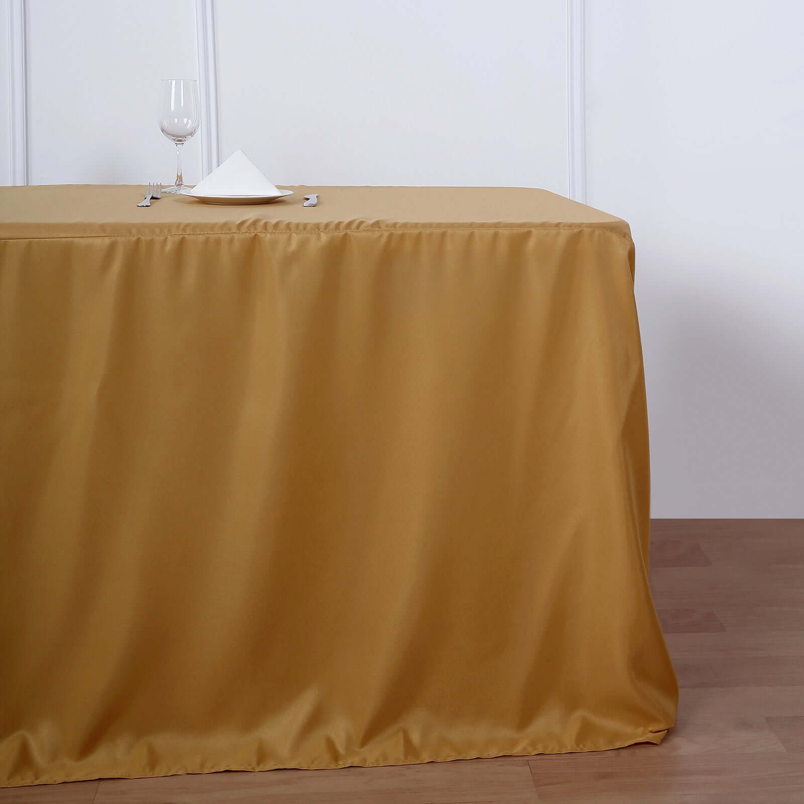 Fitted Polyester 96x30 Rectangle Tablecloth Gold - Durable and Easy to Maintain Table Cover for Events for Trade Shows, Catering & Events