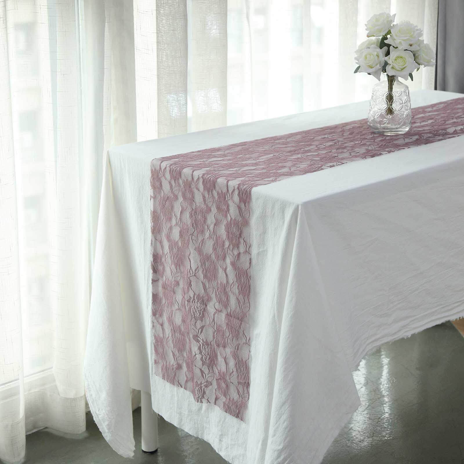 Lace 12x108 Table Runner Violet - Vintage Rose Pattern Table Decor