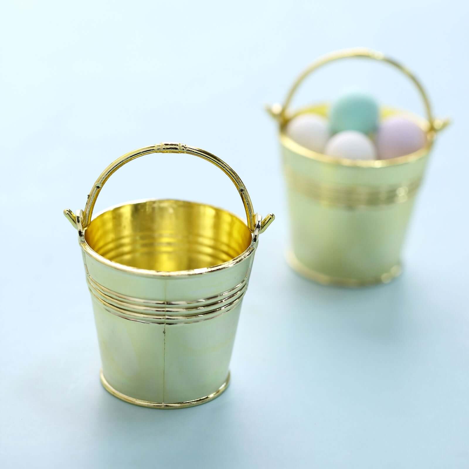 12 Pack 2 Gold Mini Planter Treat Party Favor Boxes, Small Pail Bucket Candy Container Gift Boxes