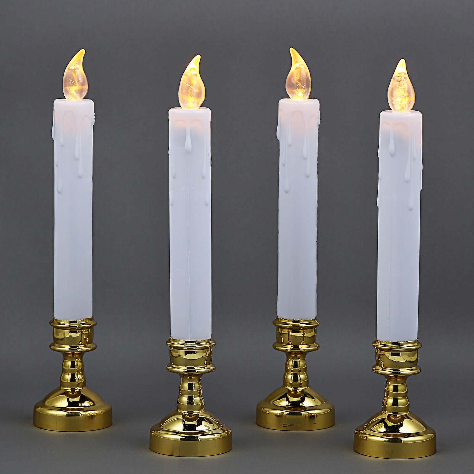 Set of 6 LED Window Candles Flickering White - Battery Operated Taper Candles with Gold Holders 10