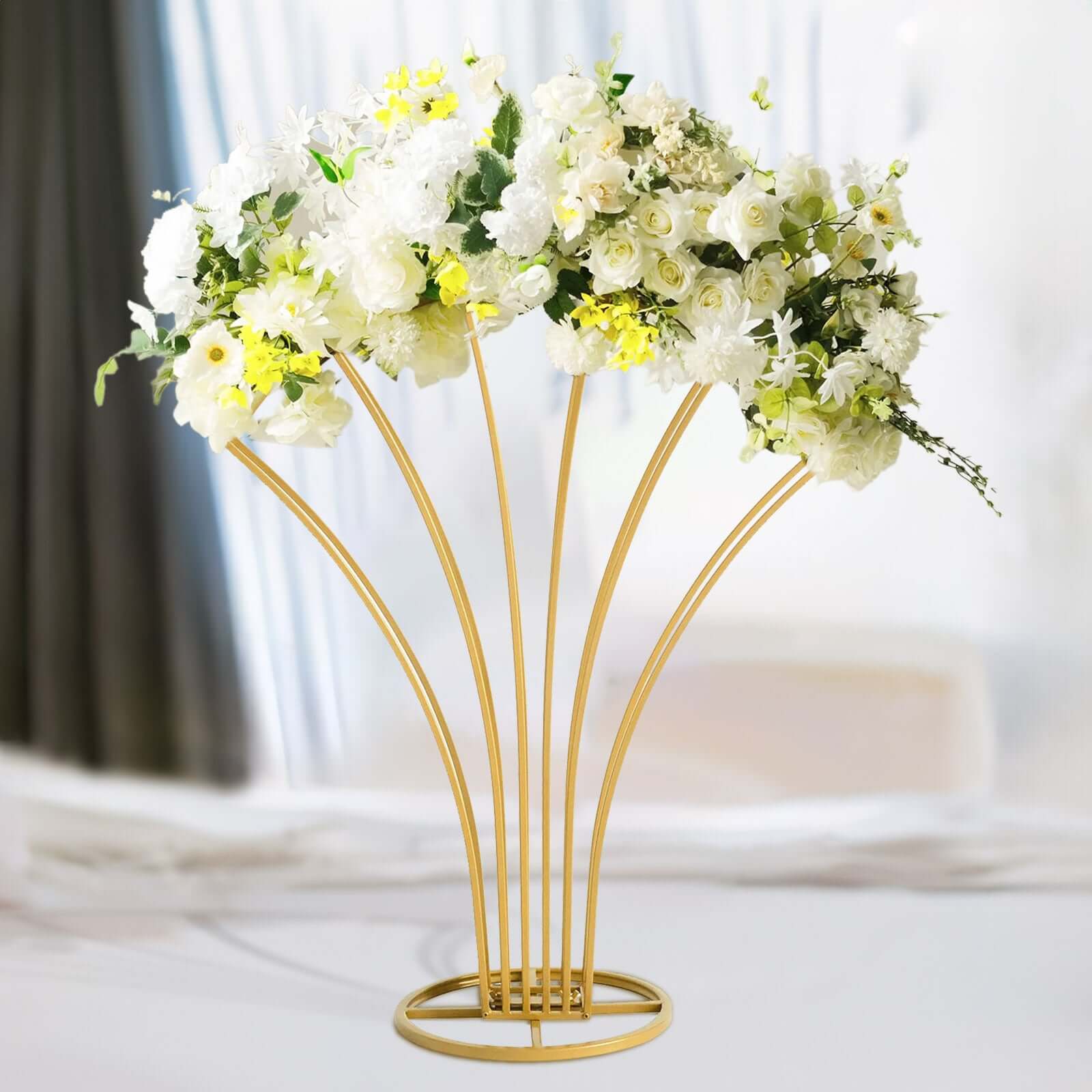 Metal Table Centerpiece Gold Scalloped Fan Shape Design - Wedding Floral Display Flower Frame Stand 32