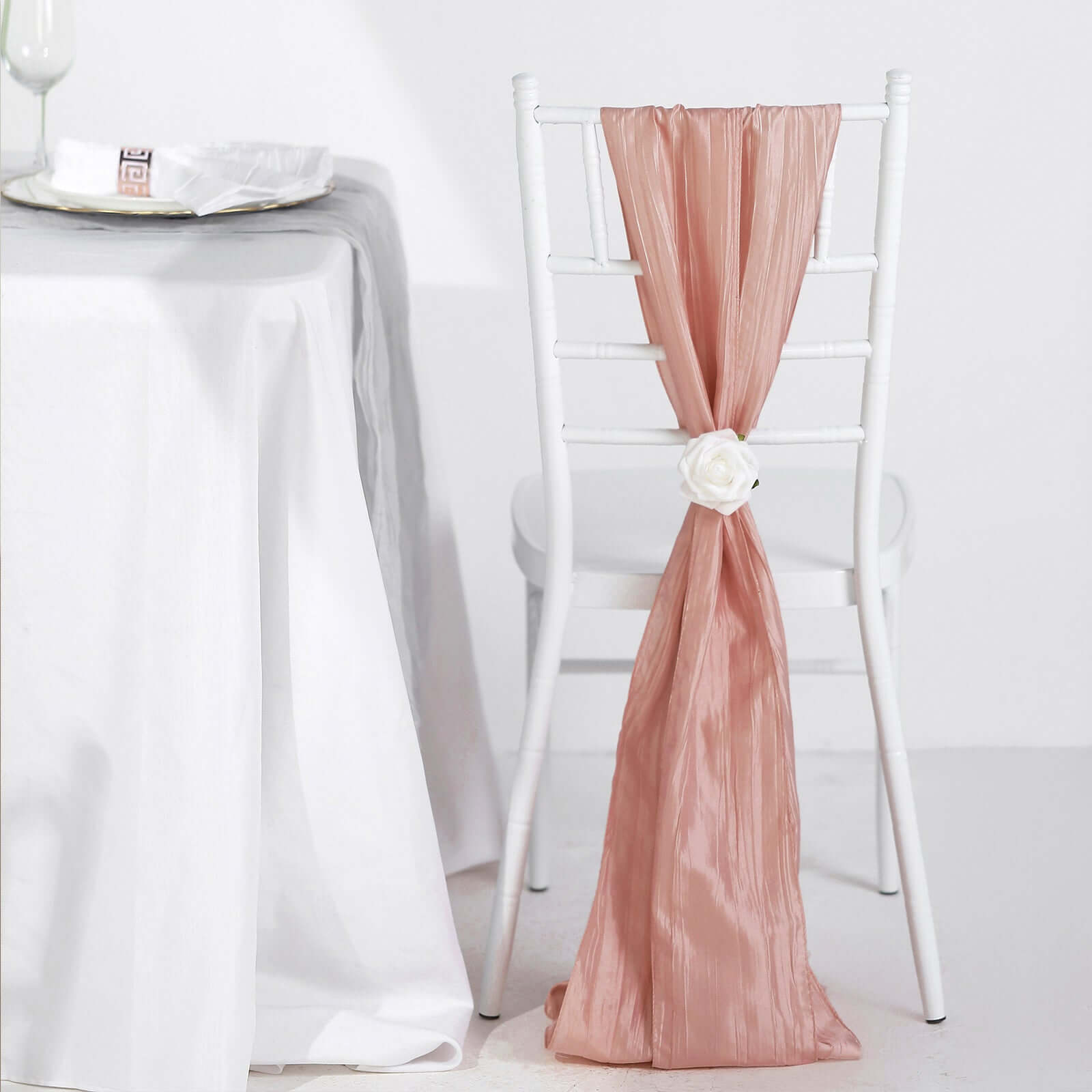 5 Pack Taffeta 6x106 Chair Sashes Dusty Rose Accordion Crinkle Texture - Stylish Decor for Weddings & Gatherings