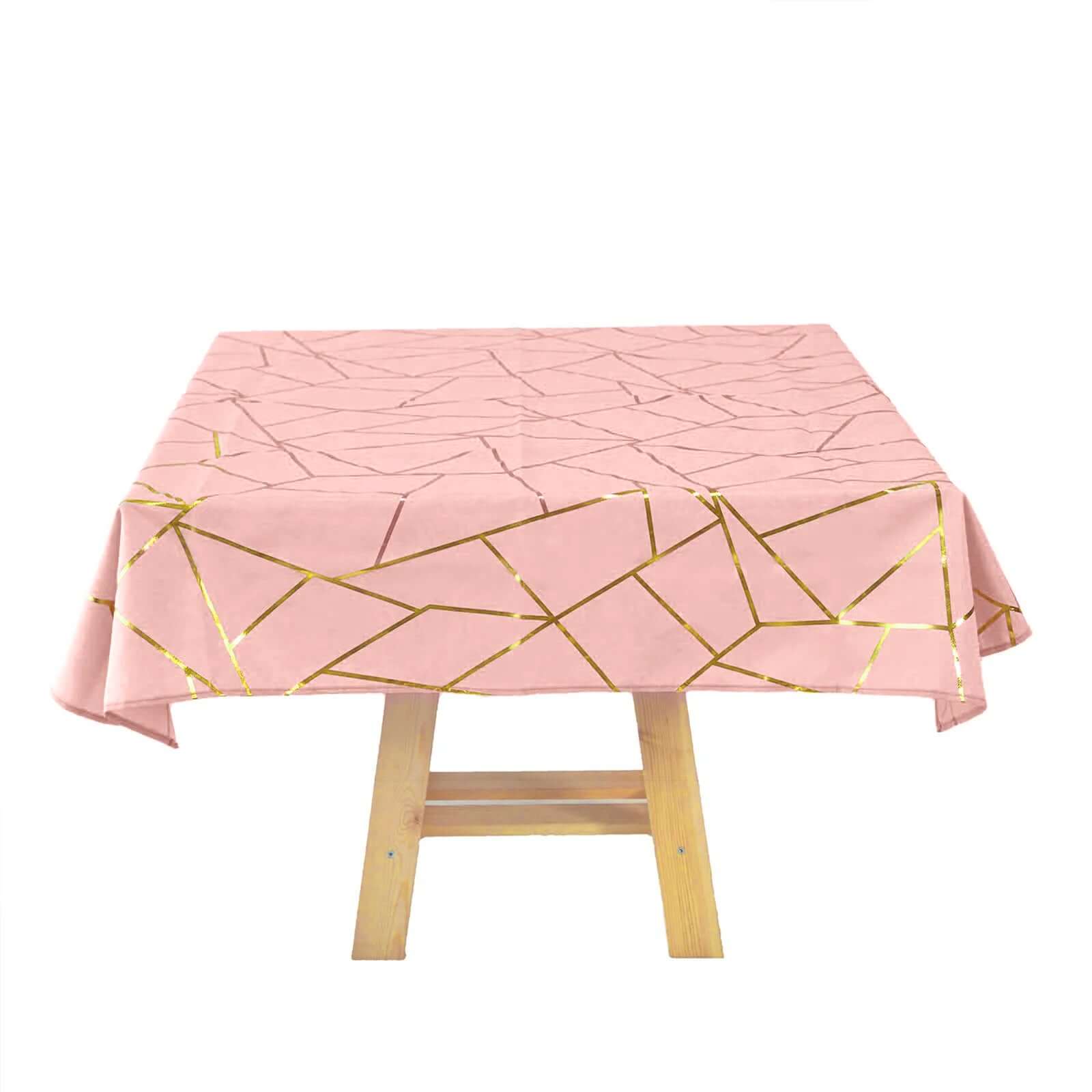 Polyester 54x54 Square Tablecloth Dusty Rose with Gold Foil Geometric Pattern - Wrinkle-Resistant & Durable Table Cover