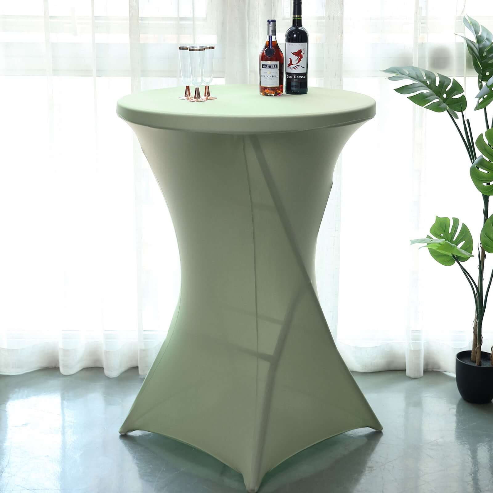 Spandex 24-32 Round Cocktail Table Cover Sage Green - Easy to Maintain Stretch Fitted Highboy Tablecloth