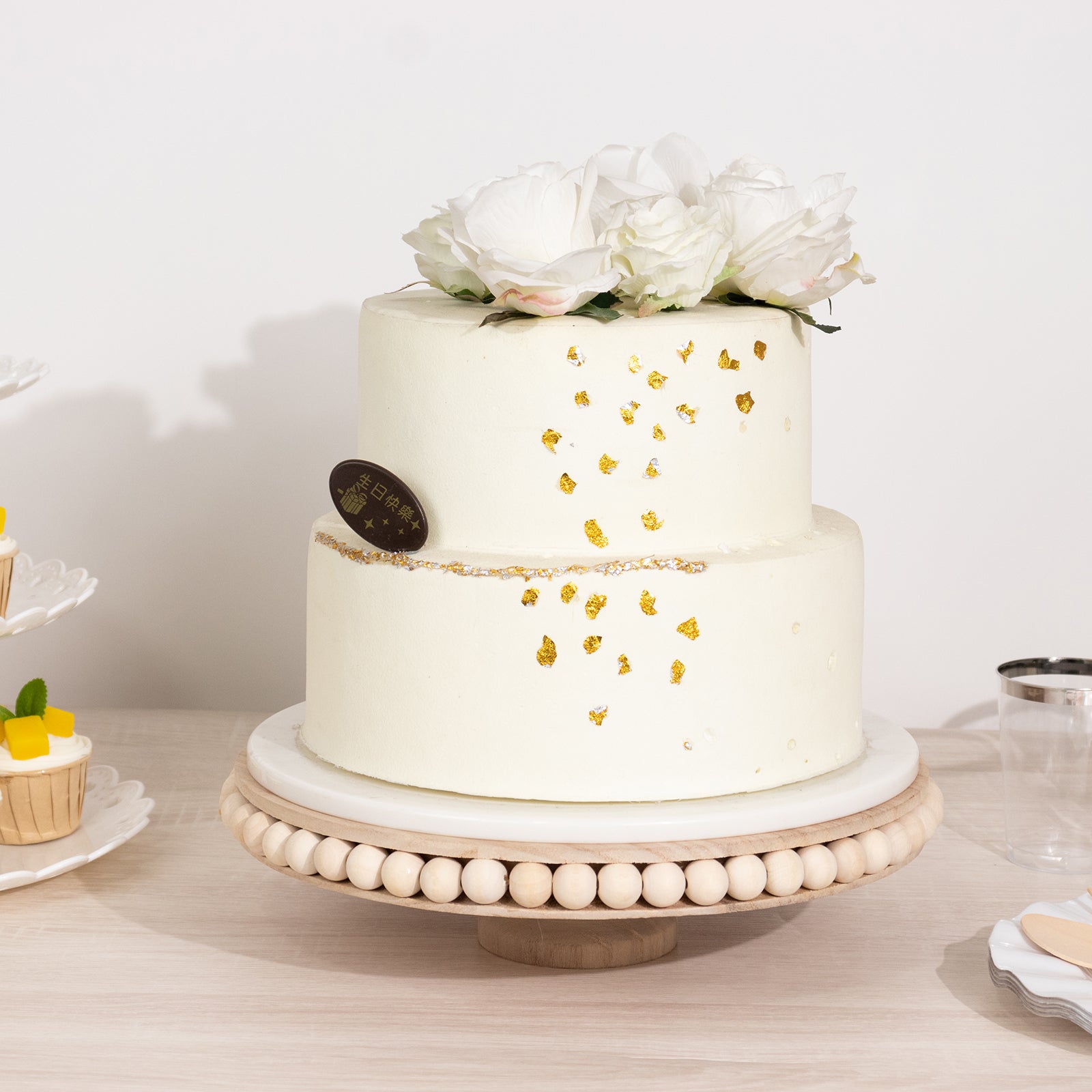 Wooden Pedestal Cake Stand Round Rustic Design with Beaded Edge Natural - Farmhouse Cupcake Holder Serving Tray 12